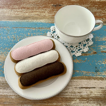 Felt eclairs, dessert felt play food