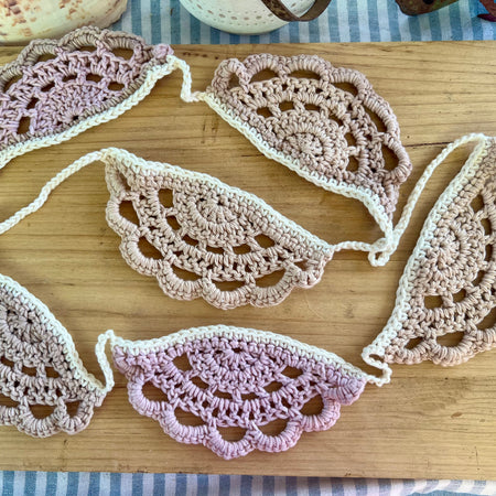 Crochet Bunting Garland - Handmade Cotton Nursery Decor - Cottagecore Wedding Banner - Boho Wall Hanging