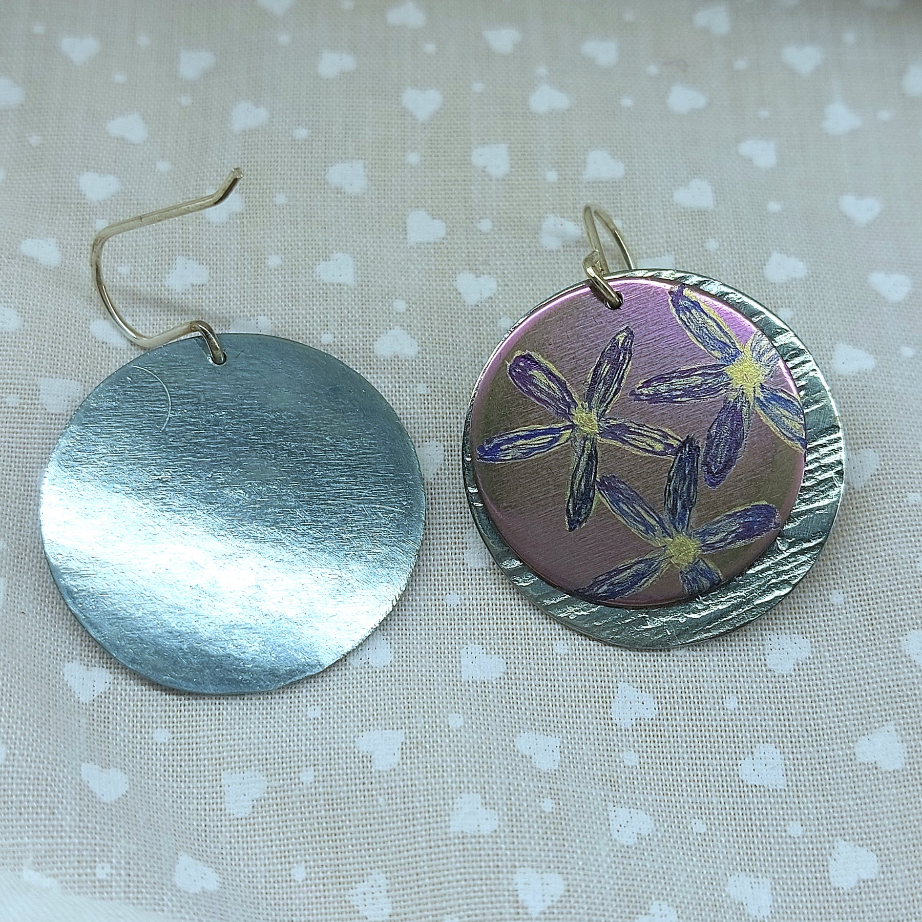 Titanium Disc Earrings with Philothica Design- Pink and Ice Blue