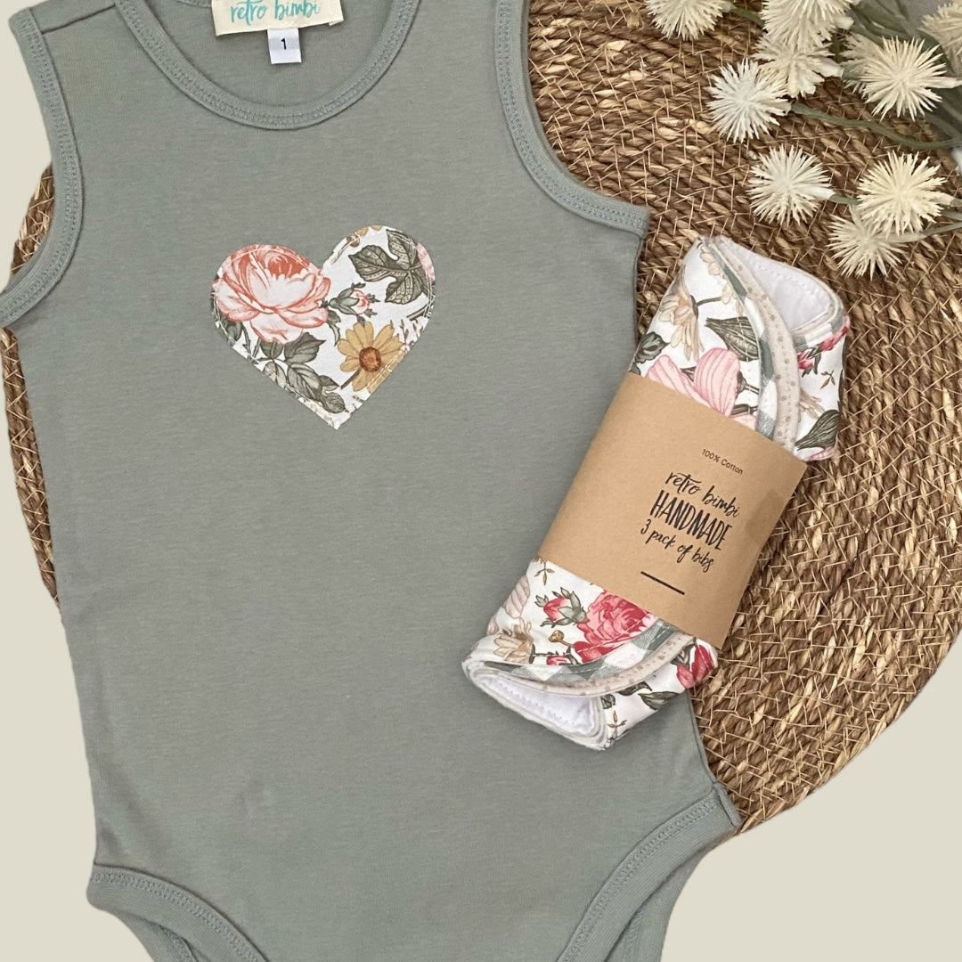 Onesie & Bibs set - Vintage Floral - Size 1