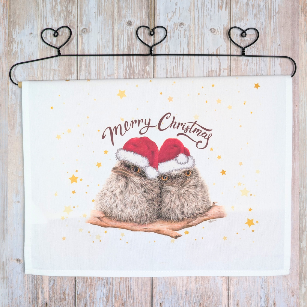 Tawny Frogmouth Chicks | Christmas Cotton Tea Towel