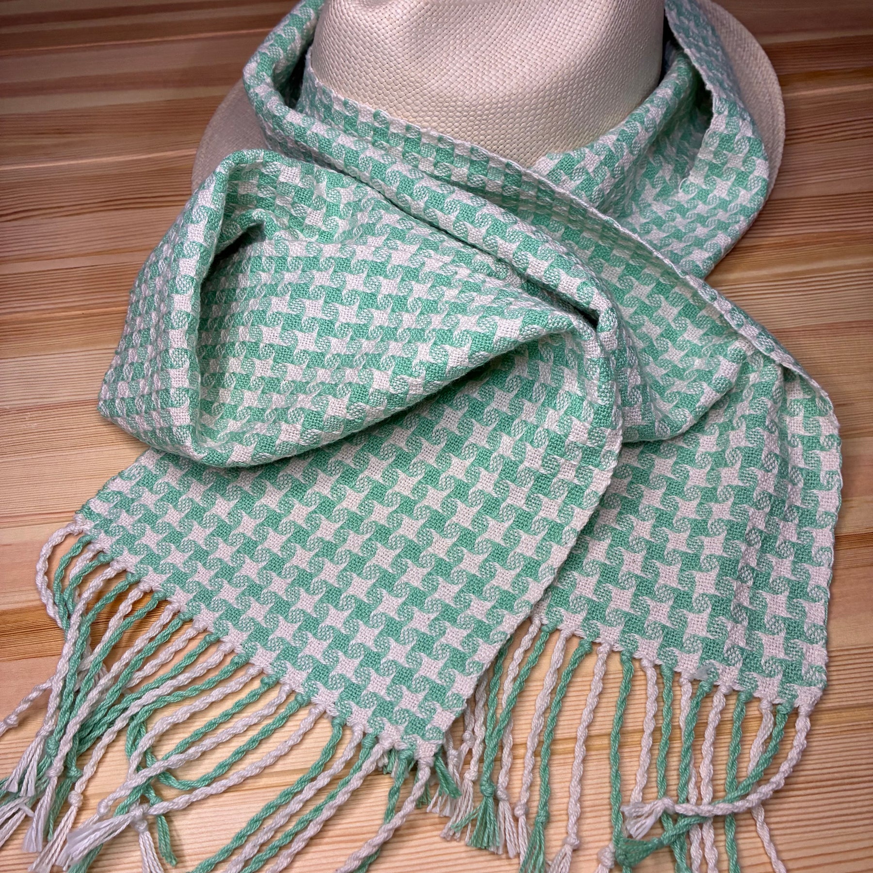 Mint Stardust - Handwoven 100% cotton Star Twill Scarf