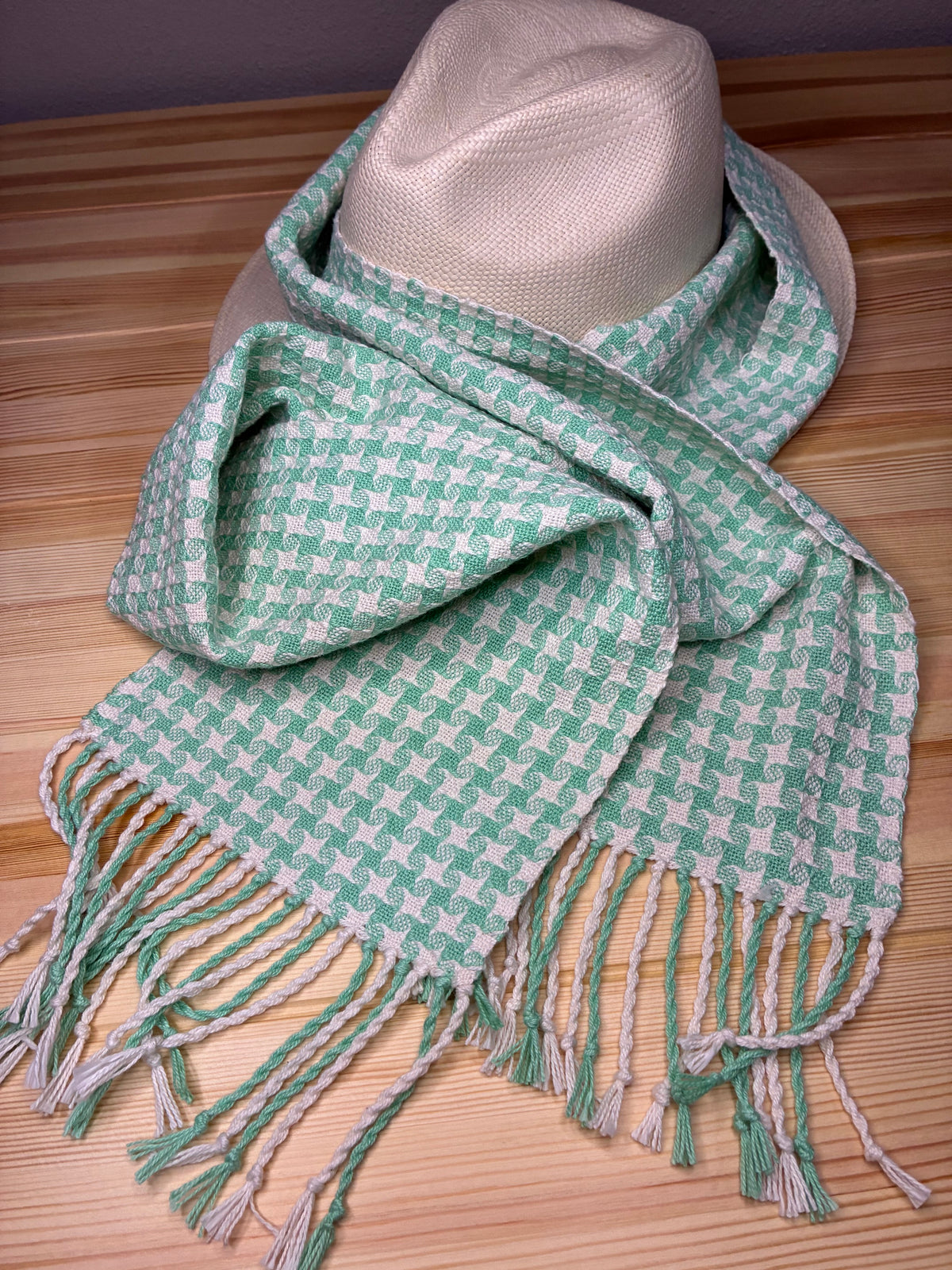 Mint Stardust - Handwoven 100% cotton Star Twill Scarf