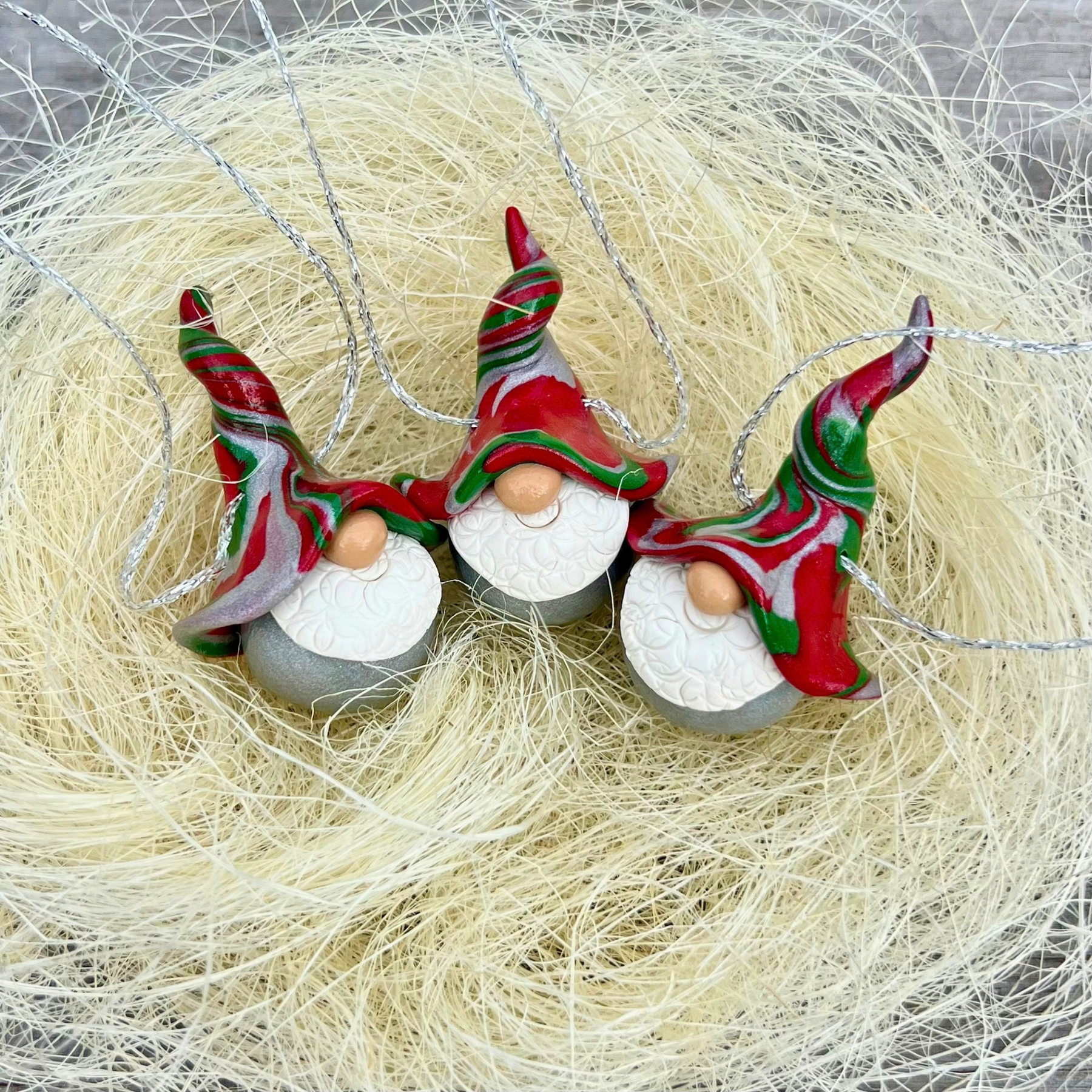 Whimsical Gnome Christmas bauble trio - Silver