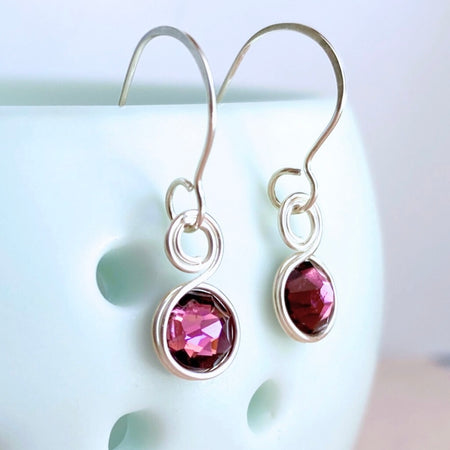 Amethyst purple crystal dangle earrings | Sterling silver | February birthstone gift