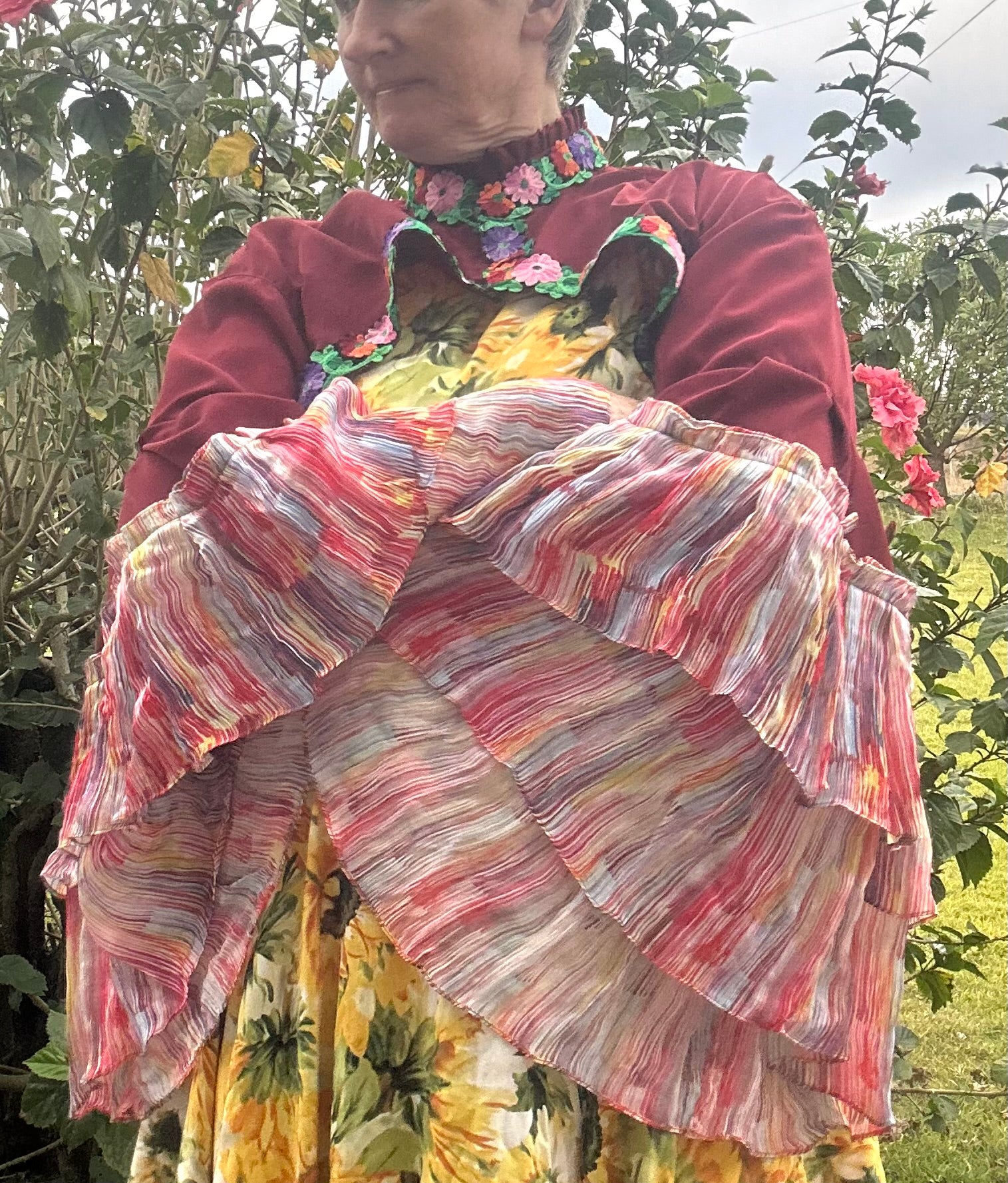 Upcycled Maroon Bolero Topper Full Chiffon Sleeves
