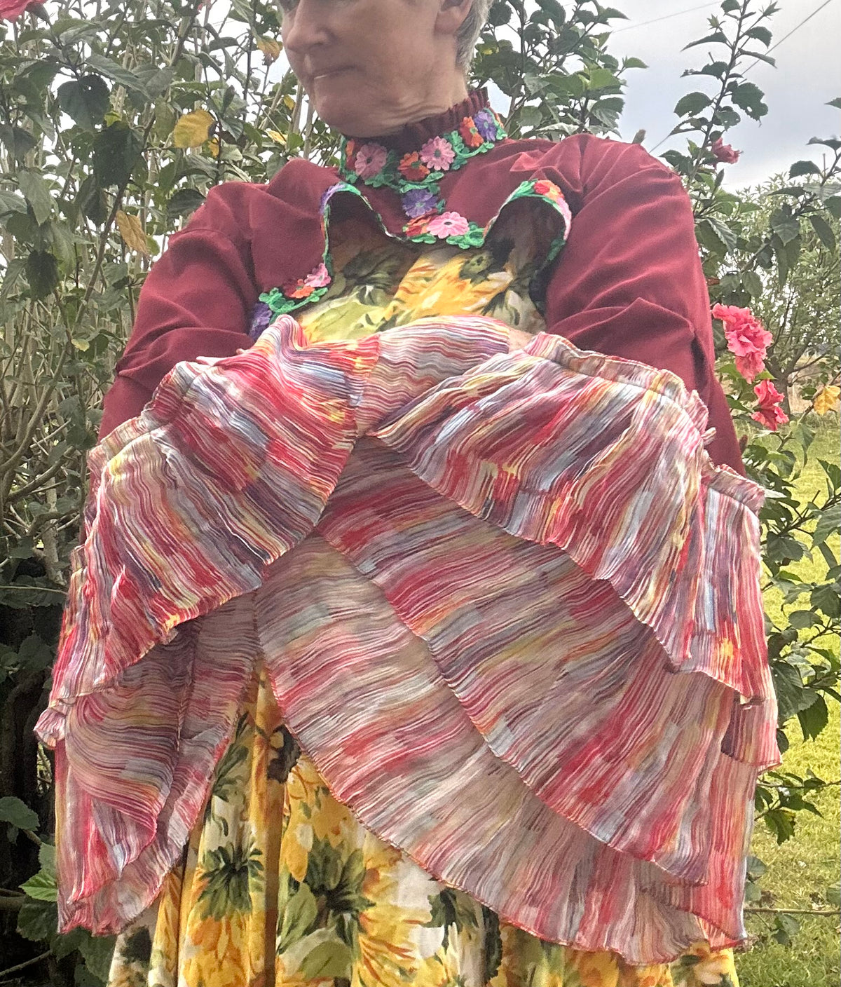 Upcycled Maroon Bolero Topper Full Chiffon Sleeves