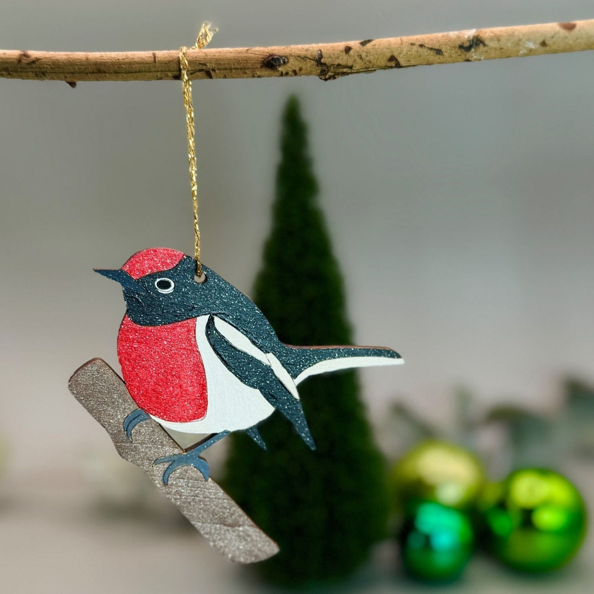 Red Capped Robin Hand Painted Australiana Christmas Decoration