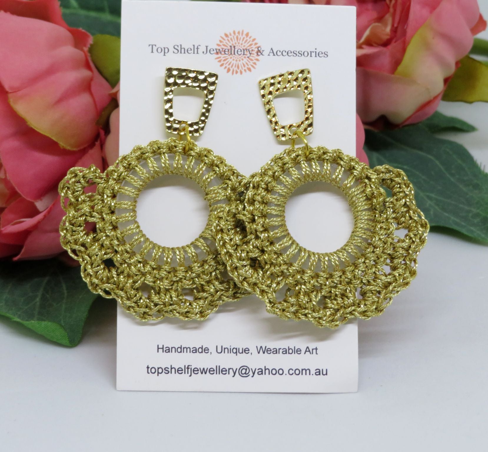 Light Gold Shinny Crochet Boho Thread Earrings