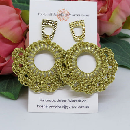 Light Gold Shinny Crochet Boho Thread Earrings