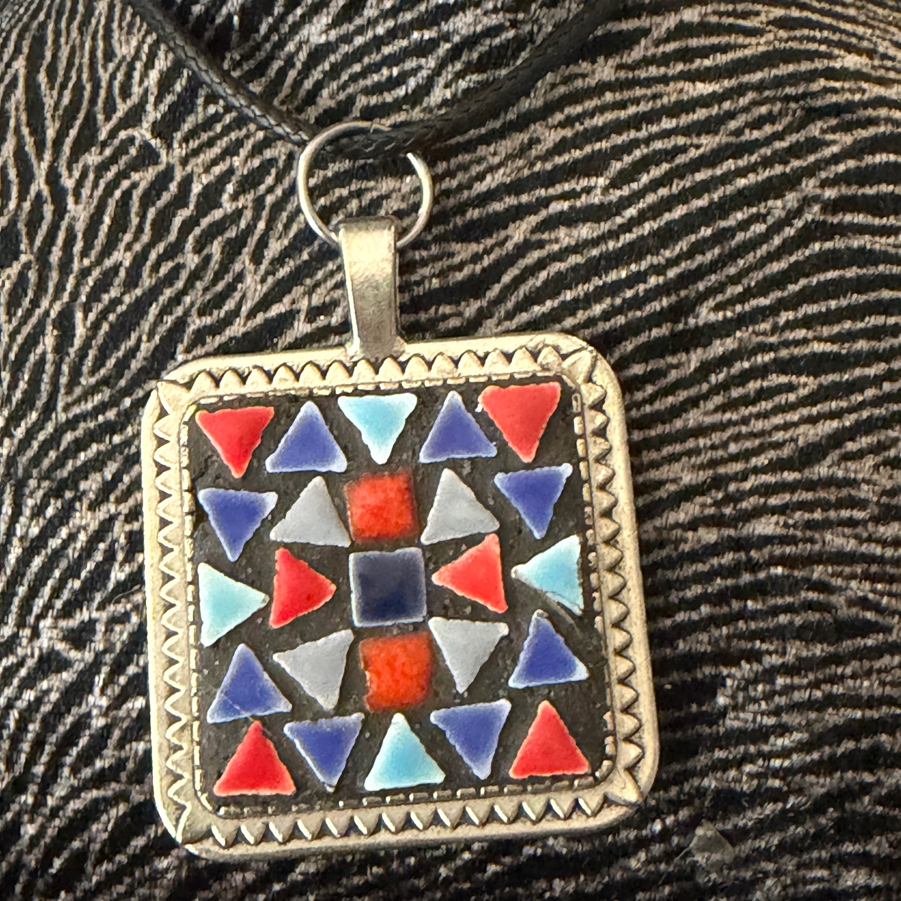 Mosaic Square Silver Pendant