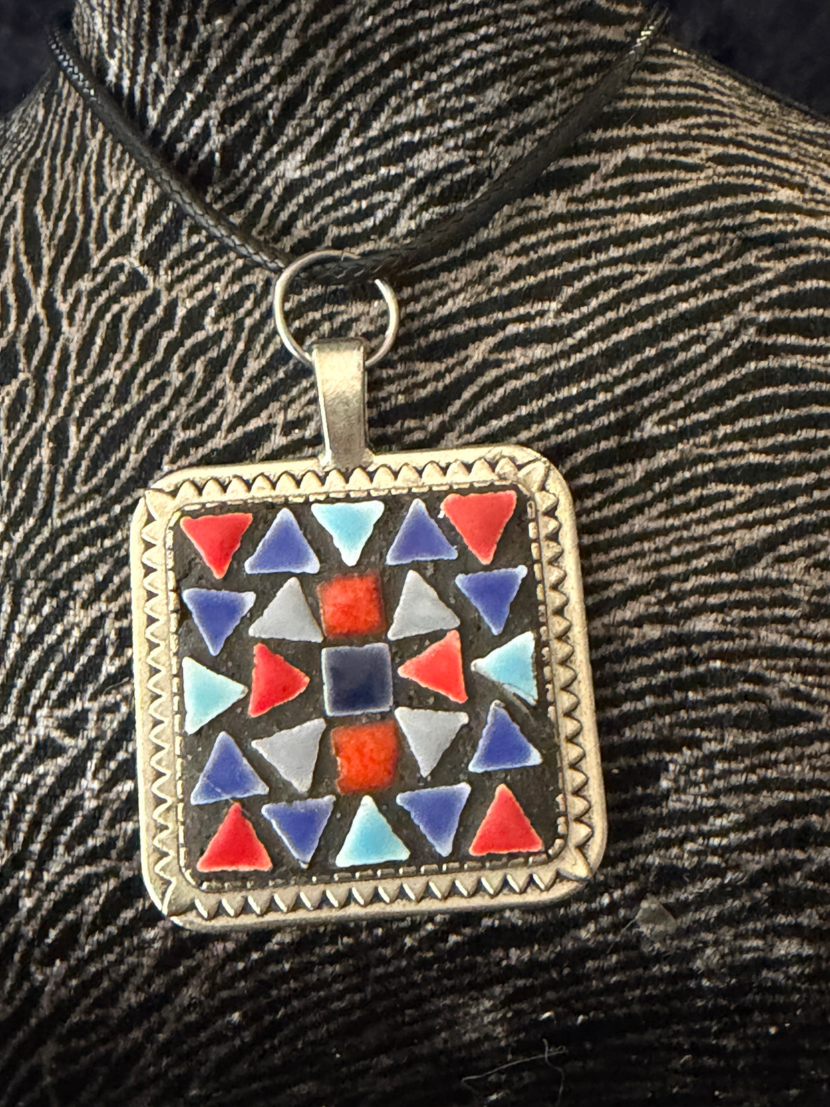 Mosaic Square Silver Pendant