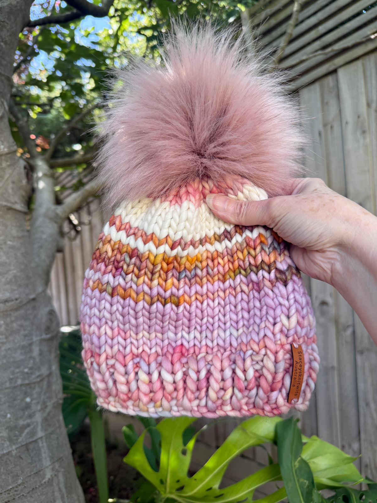 Luxurious Merino Beanie, Hand Knitted Colorful PomPom Beanie