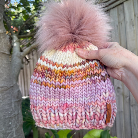 Luxurious Merino Beanie, Hand Knitted Colorful PomPom Beanie