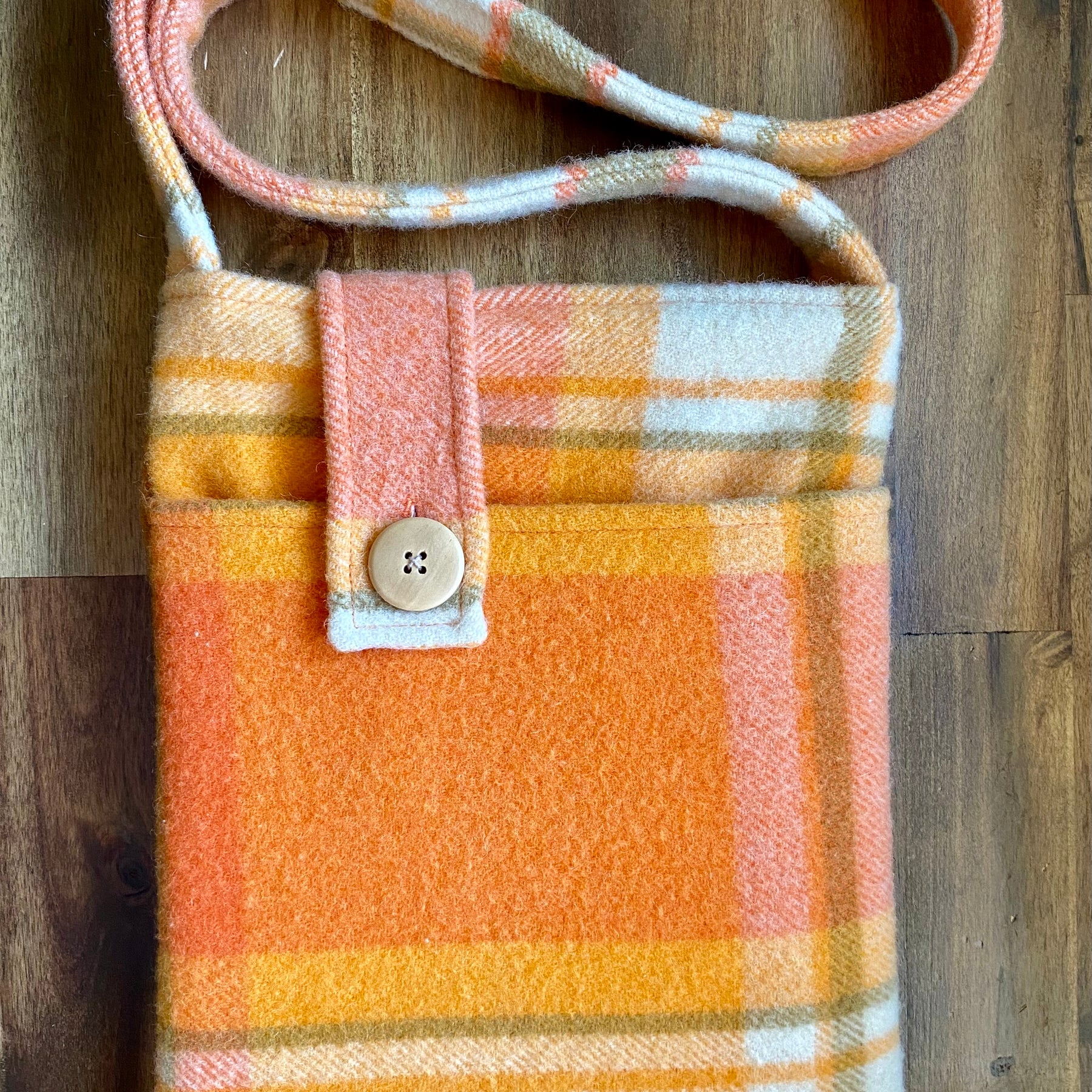 Upcycled Woollen Blanket - Cross Body Bag - Orange