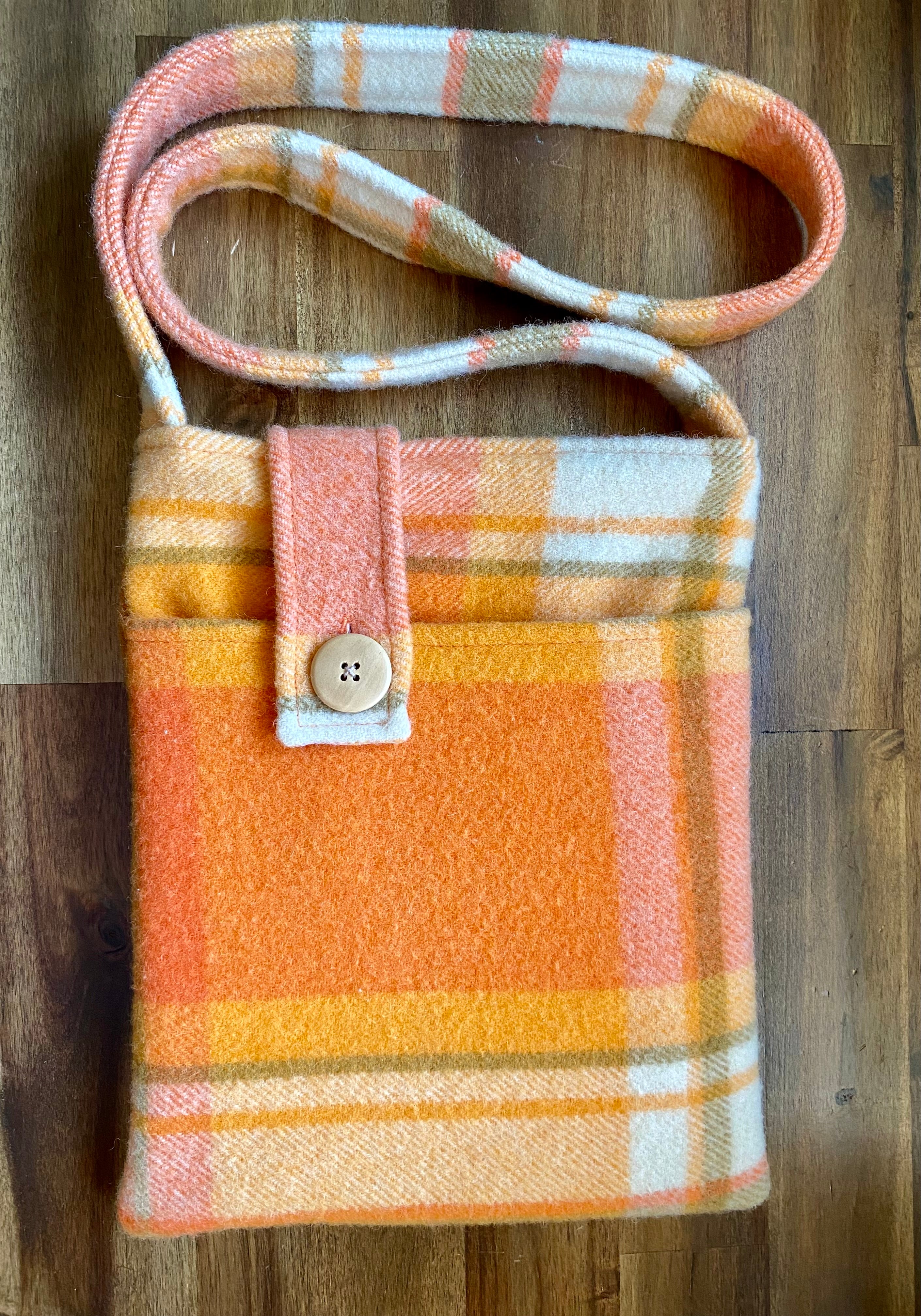 Upcycled Woollen Blanket - Cross Body Bag - Orange
