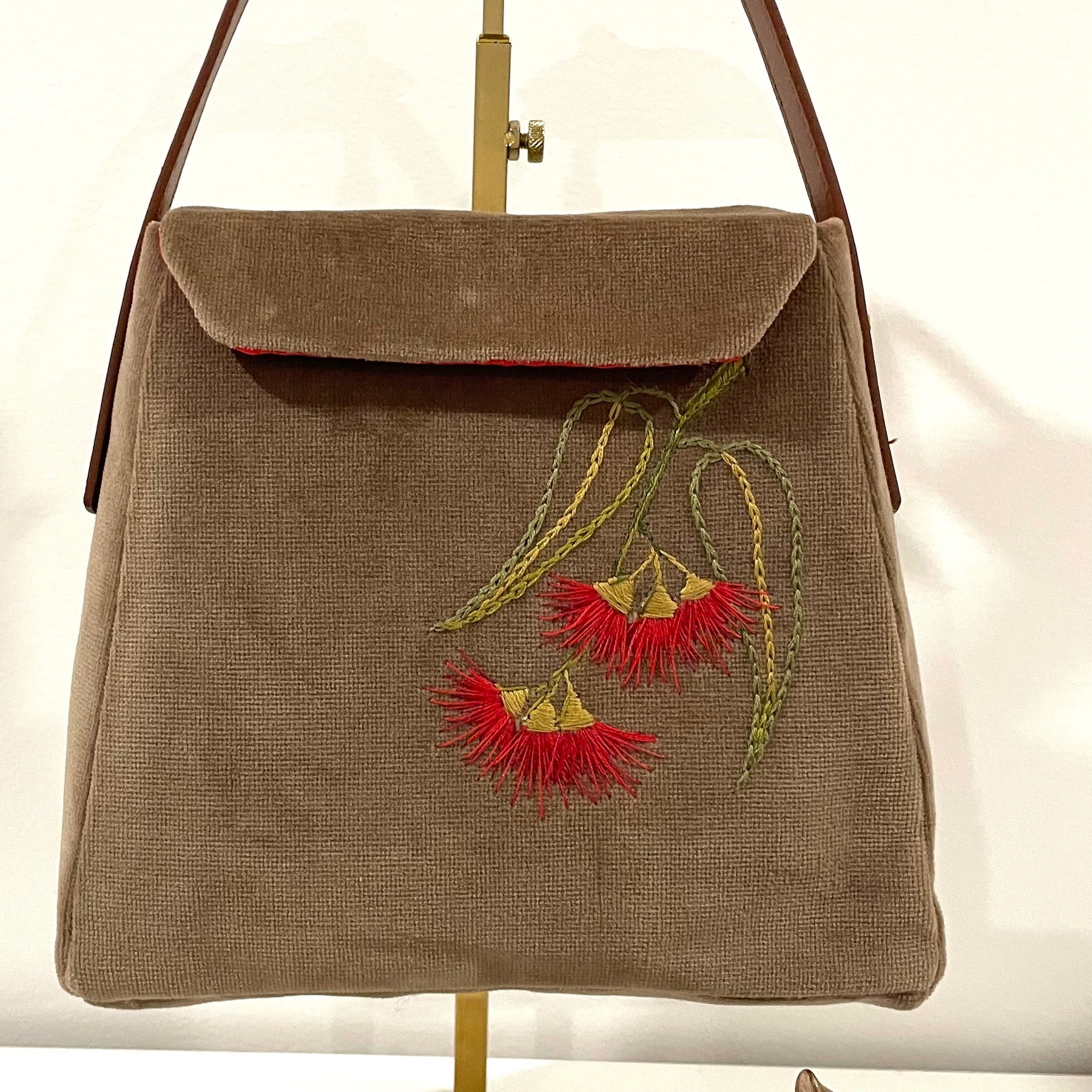 Handmade Velvet Bottlebrush Embroidery Handbag