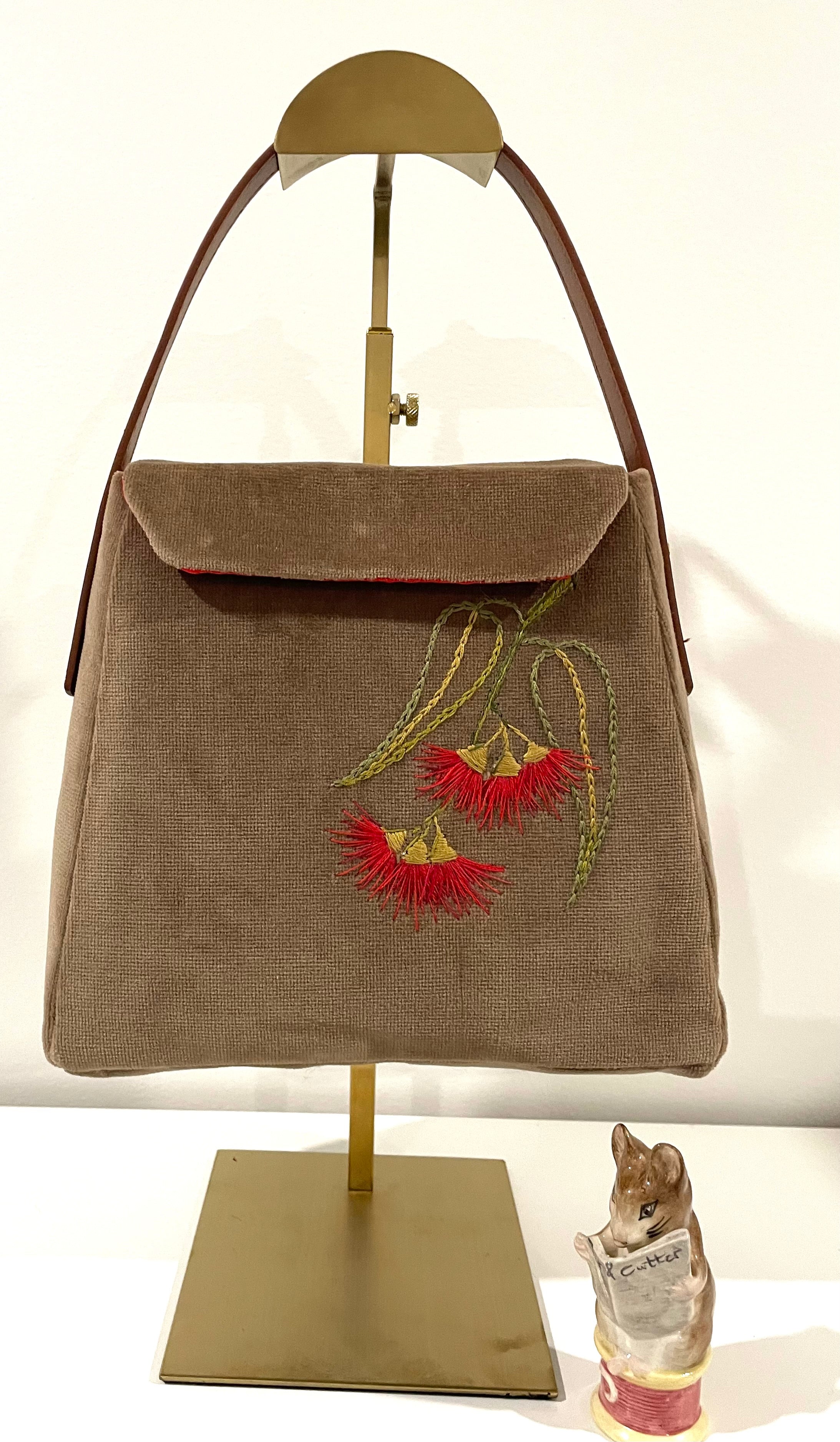Handmade Velvet Bottlebrush Embroidery Handbag