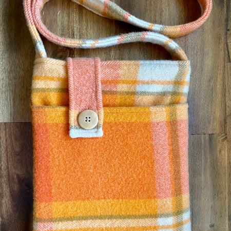 Upcycled Woollen Blanket - Cross Body Bag - Orange