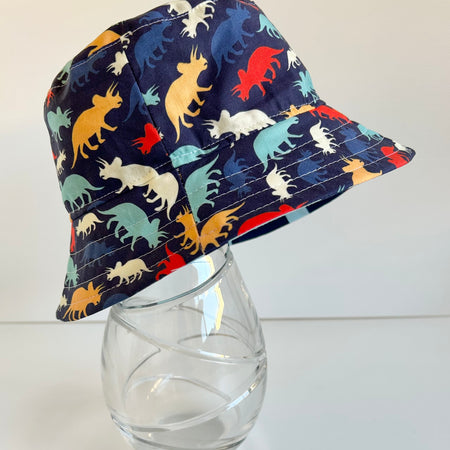 Summer hat in colourful dino fabric