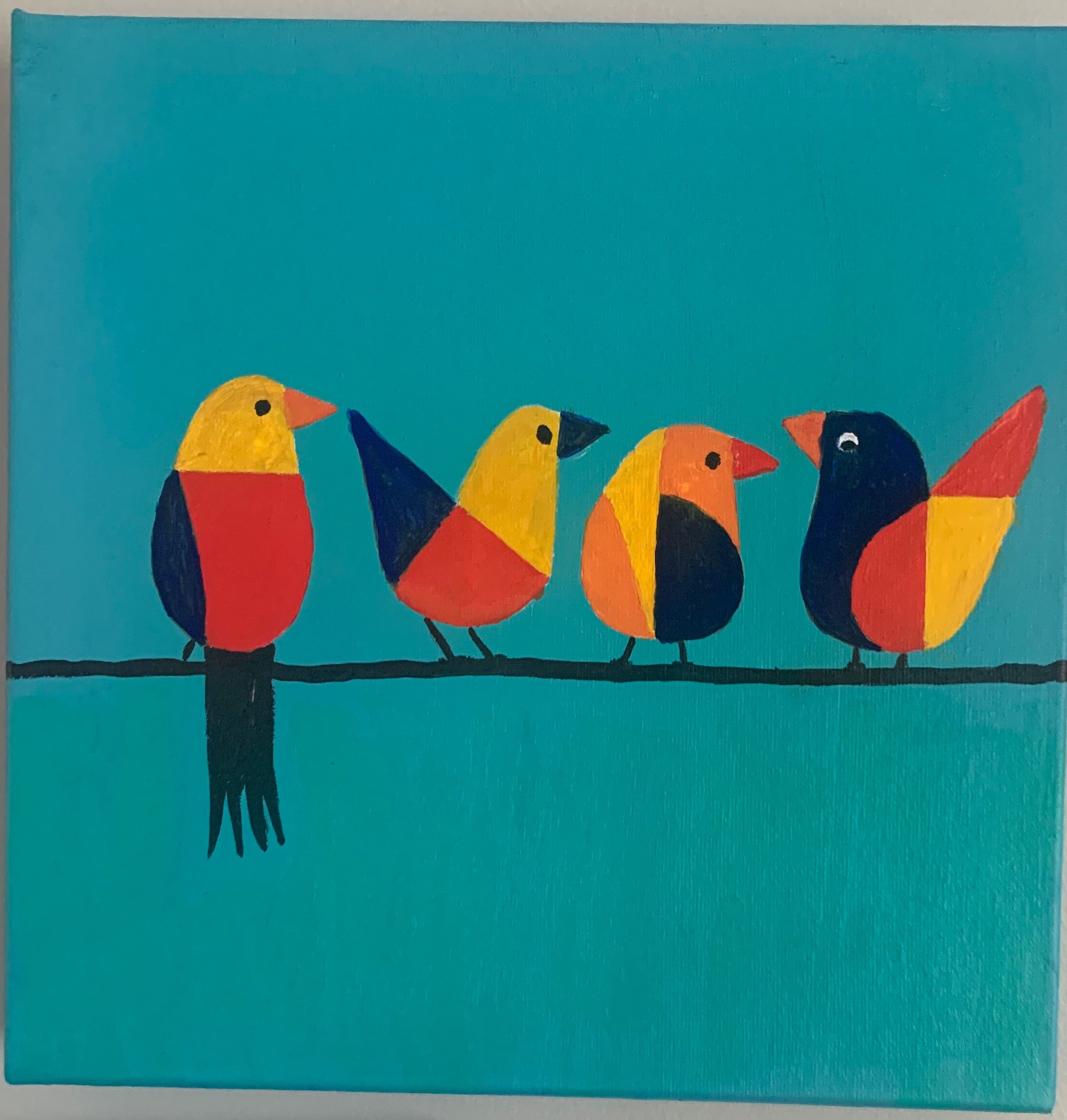Geometric Birds on Teal Wall Art