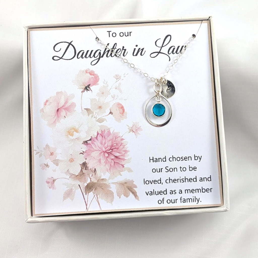 Daughter-in-Law Sterling Silver Personalized Initial and Birthstone Necklace
