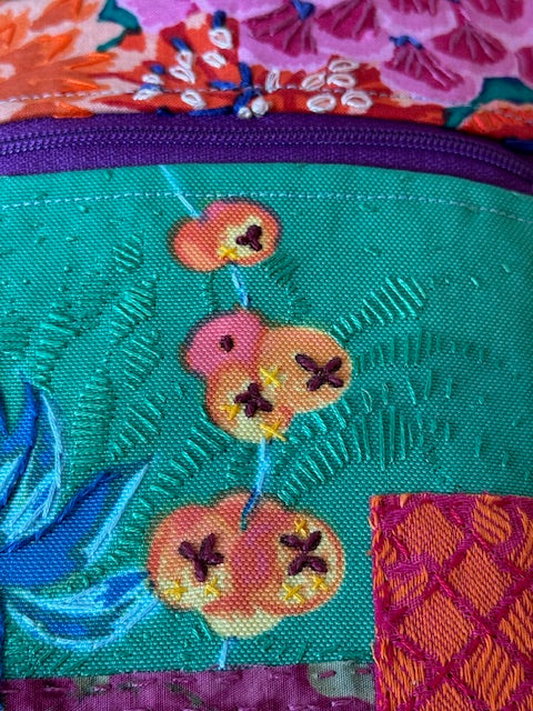 Crossbody Bag - Unique -  Embroidered  - Textile Art -  Collage