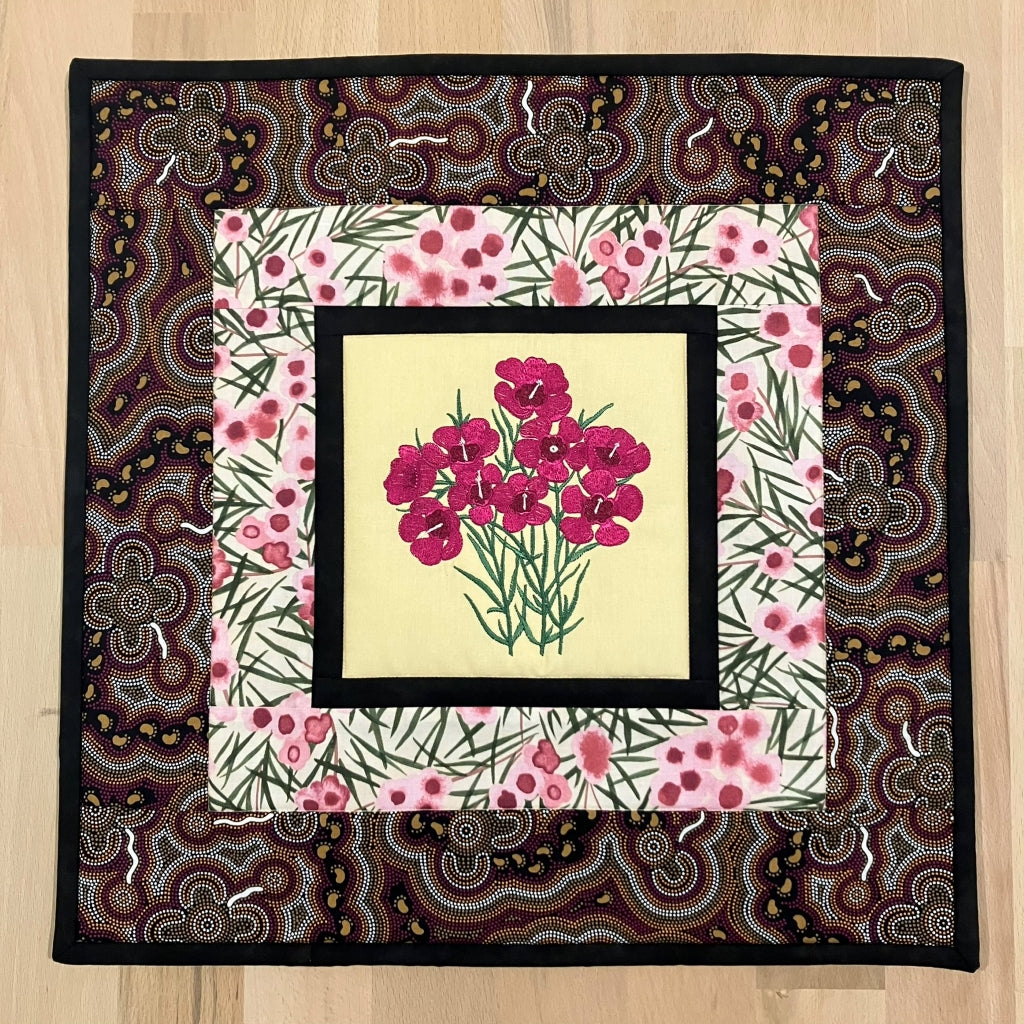 handmade Australian native quilted - geraldton wax (deep pink)