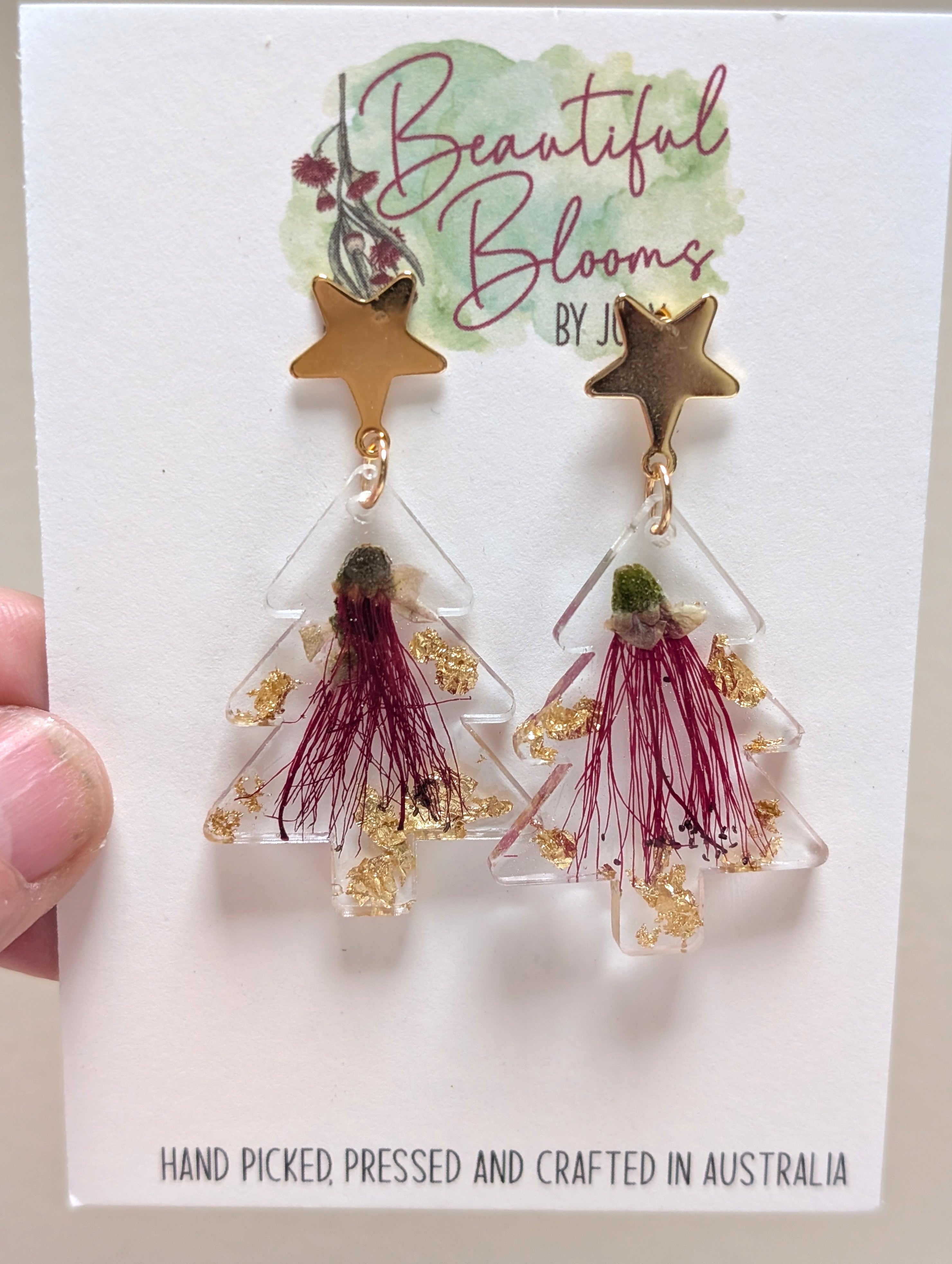 Christmas earrings, Real Australian flowers, studs