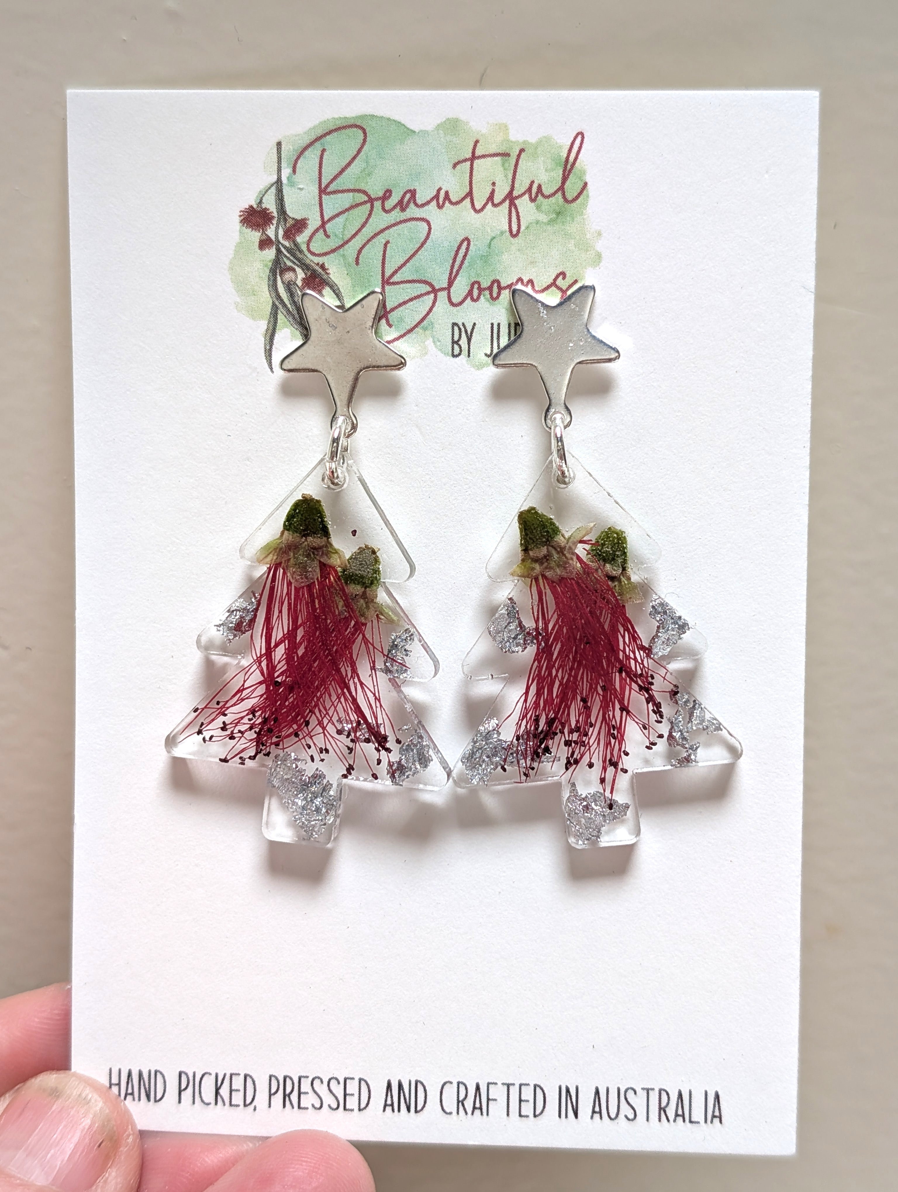 Christmas earrings, Real Australian flowers, studs