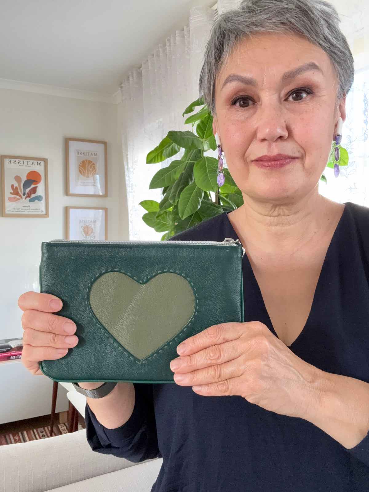 Leather makeup bag / pouch ‘Green heart’