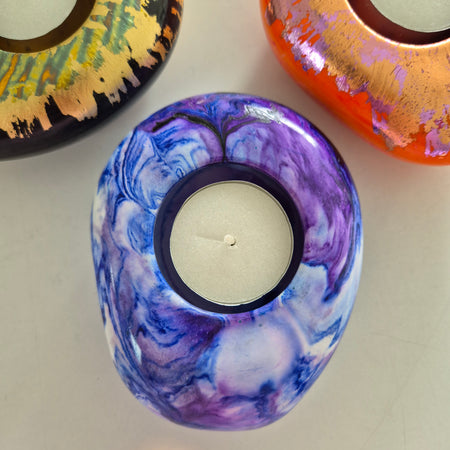 Large blue and purple pebble shaped tealight candle holder