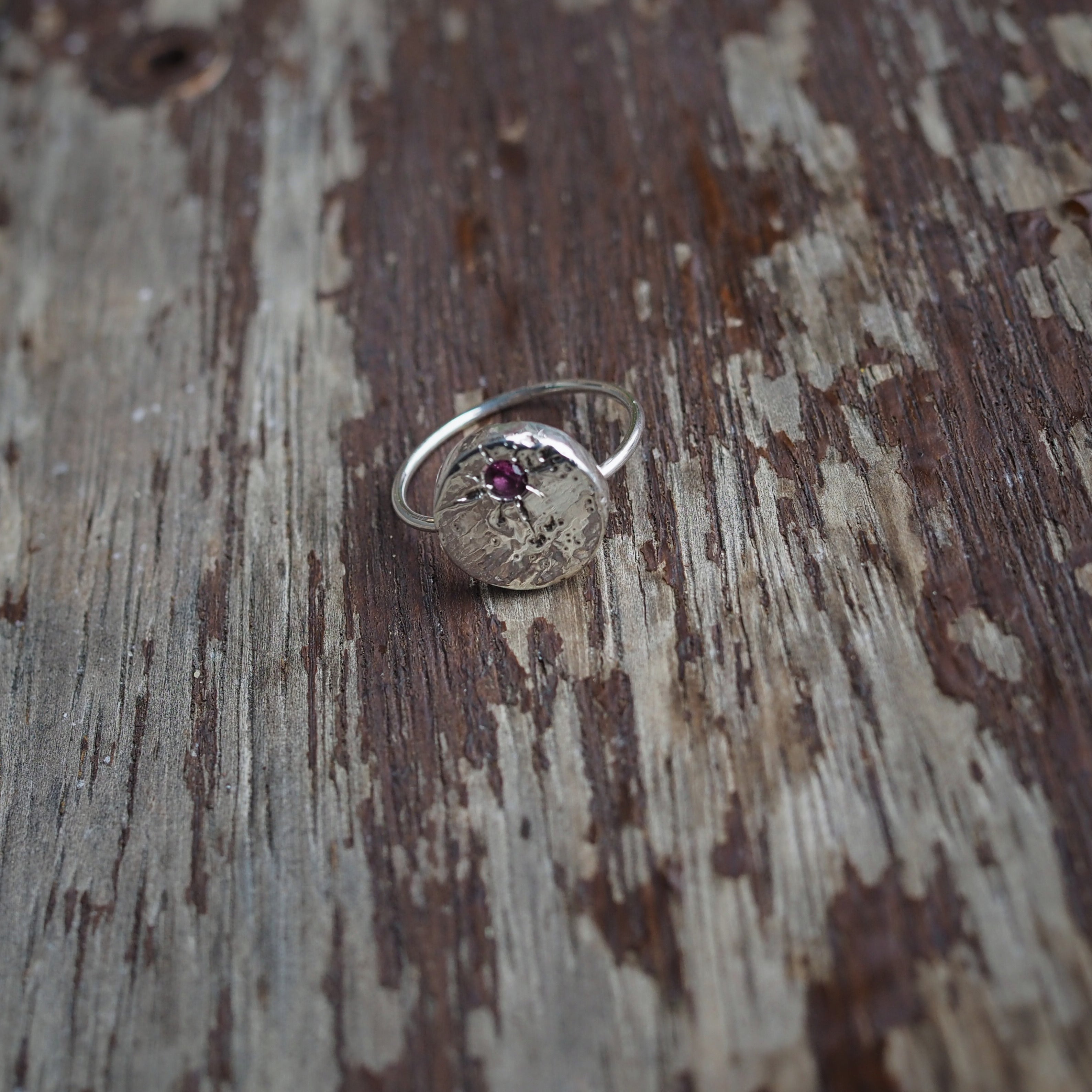 Pink Sapphire Sand Cast Ring | Sterling Silver