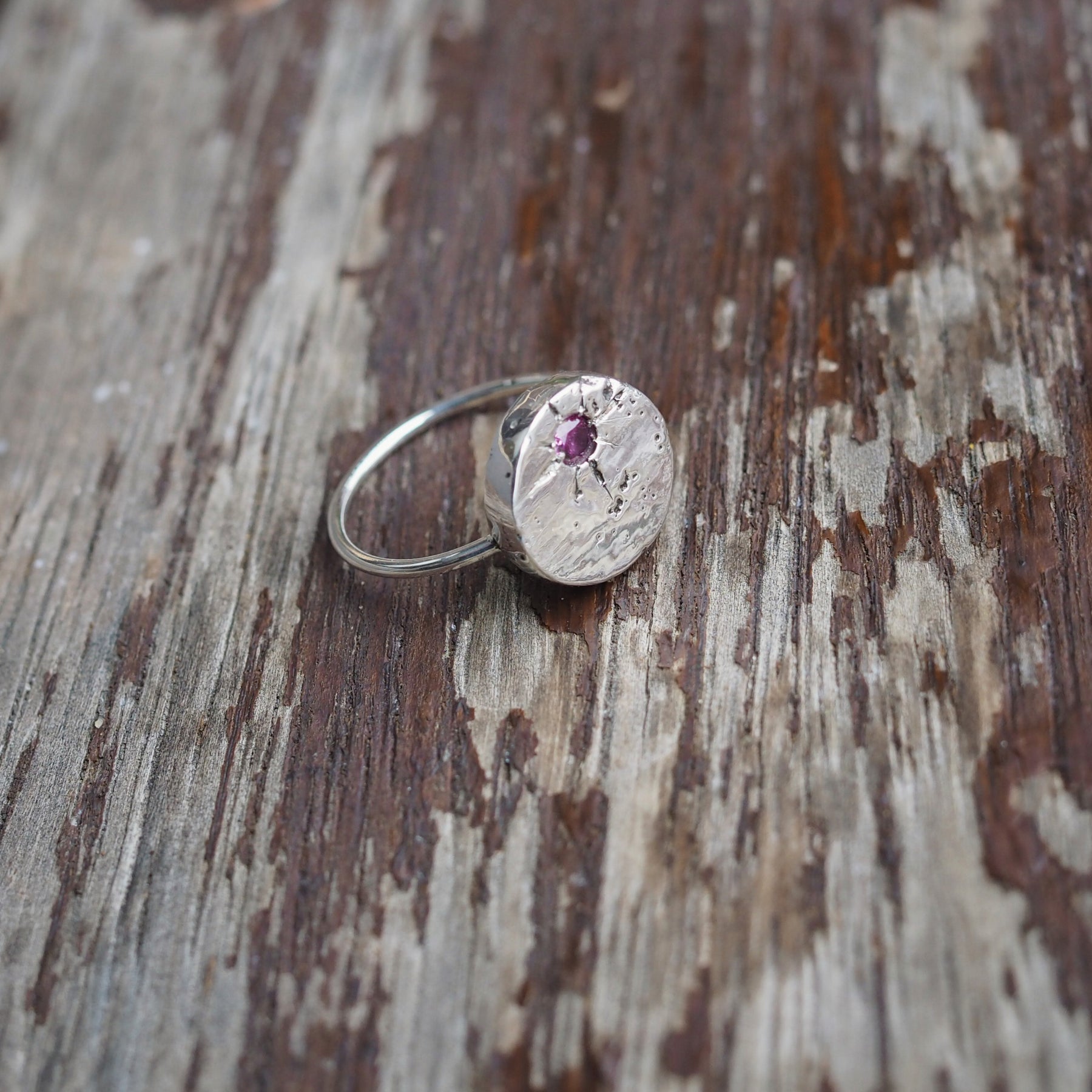 Pink Sapphire Sand Cast Ring | Sterling Silver
