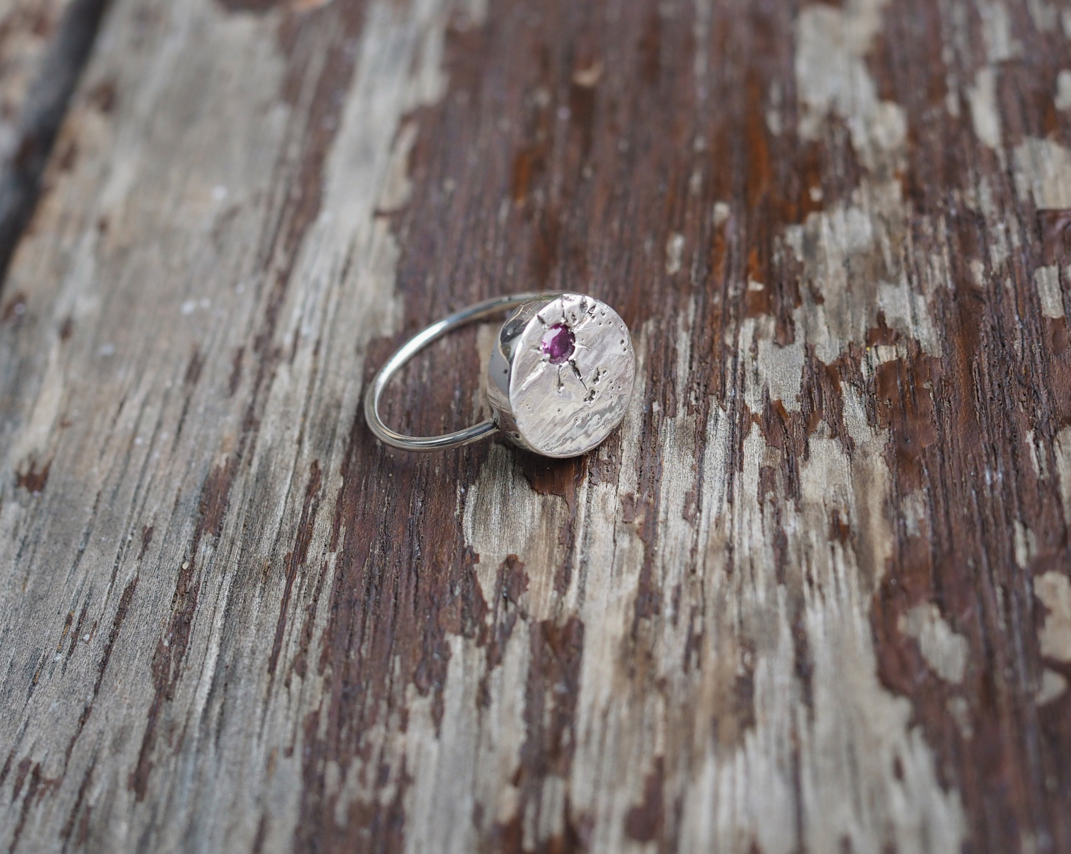 Pink Sapphire Sand Cast Ring | Sterling Silver
