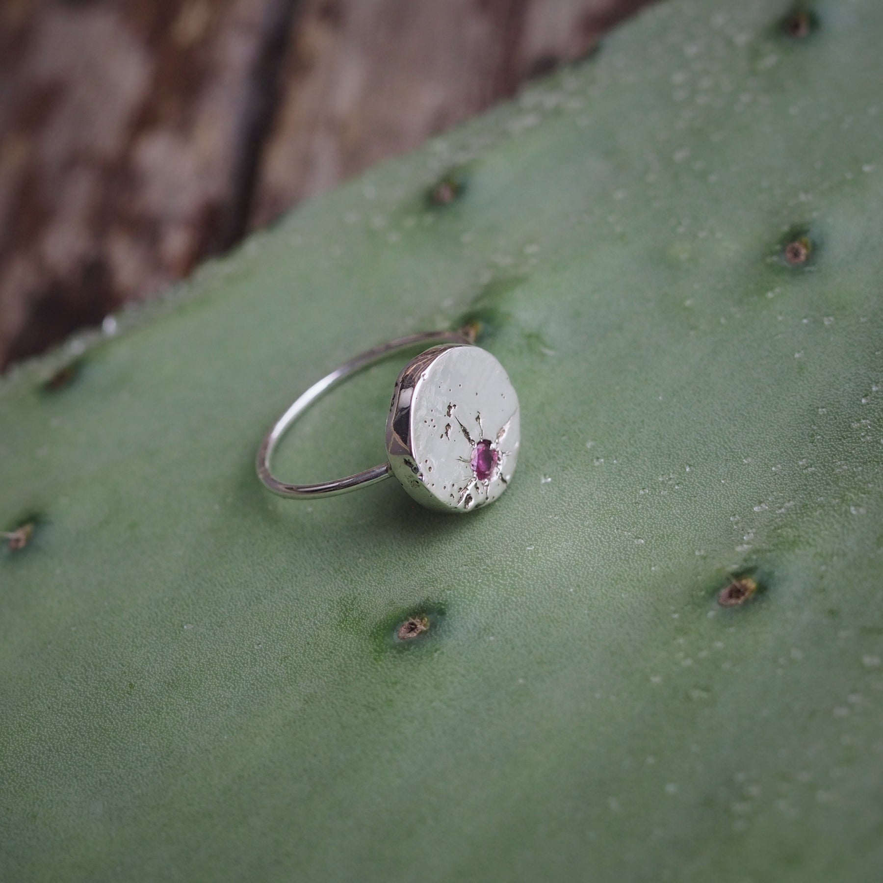 Pink Sapphire Sand Cast Ring | Sterling Silver