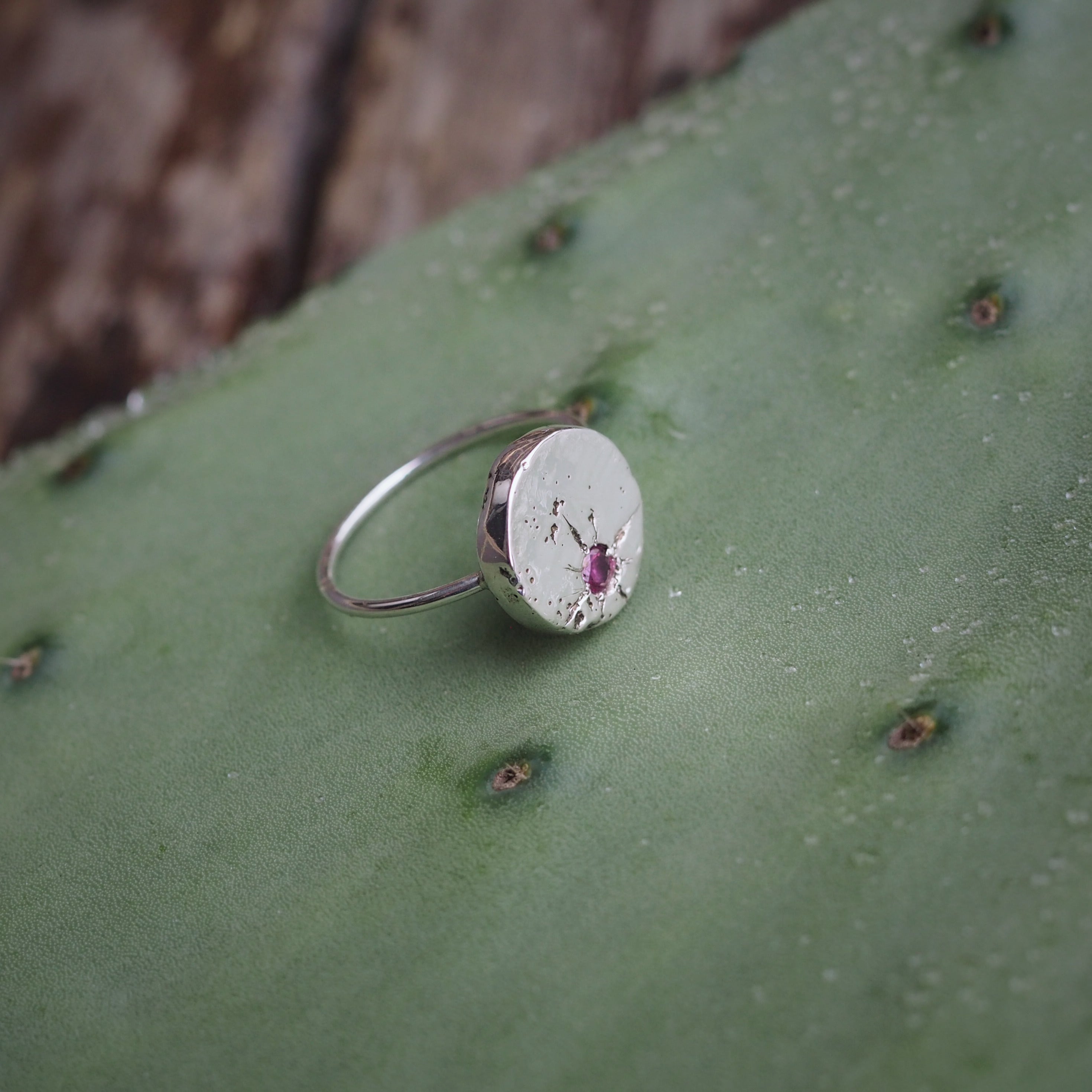 Pink Sapphire Sand Cast Ring | Sterling Silver