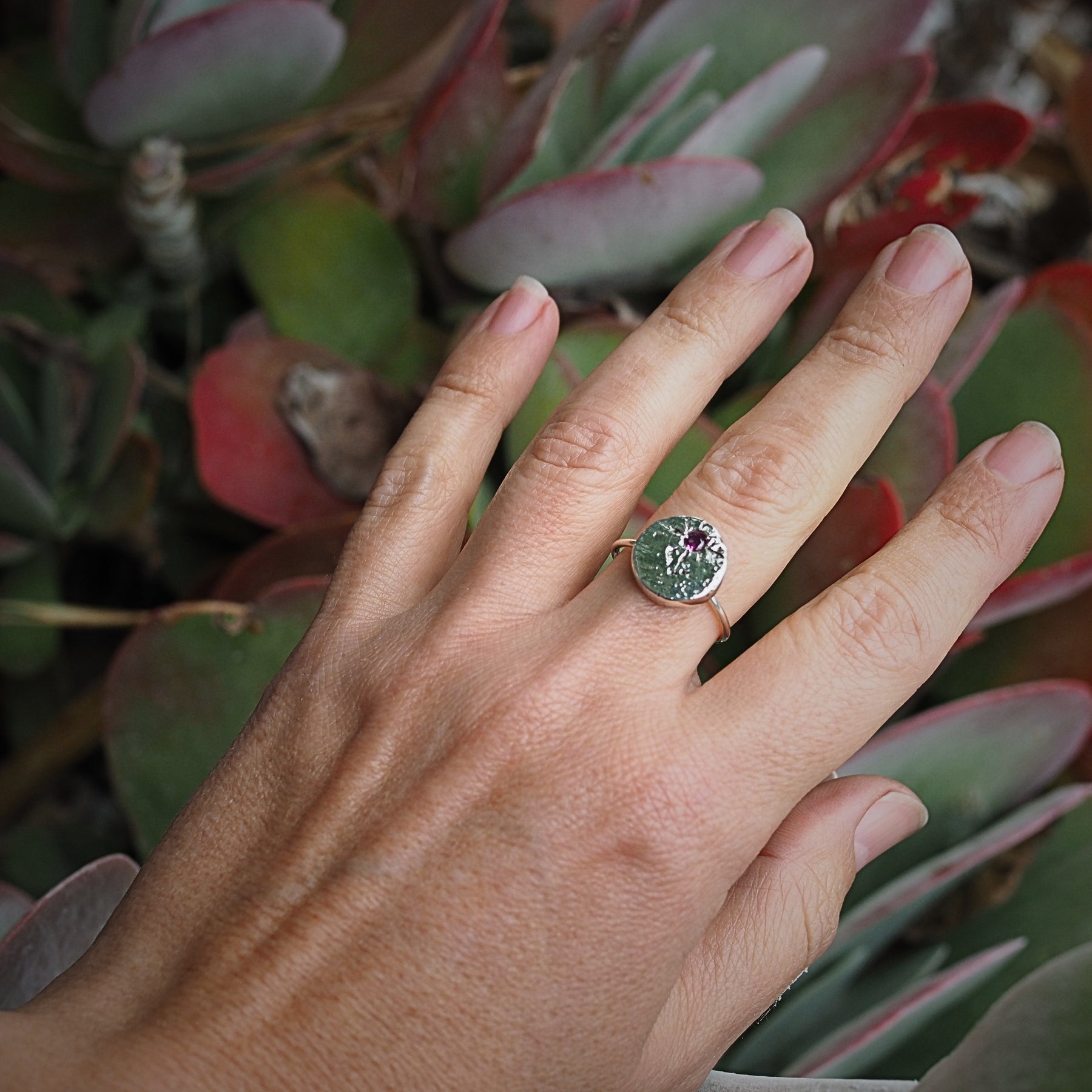 Pink Sapphire Sand Cast Ring | Sterling Silver