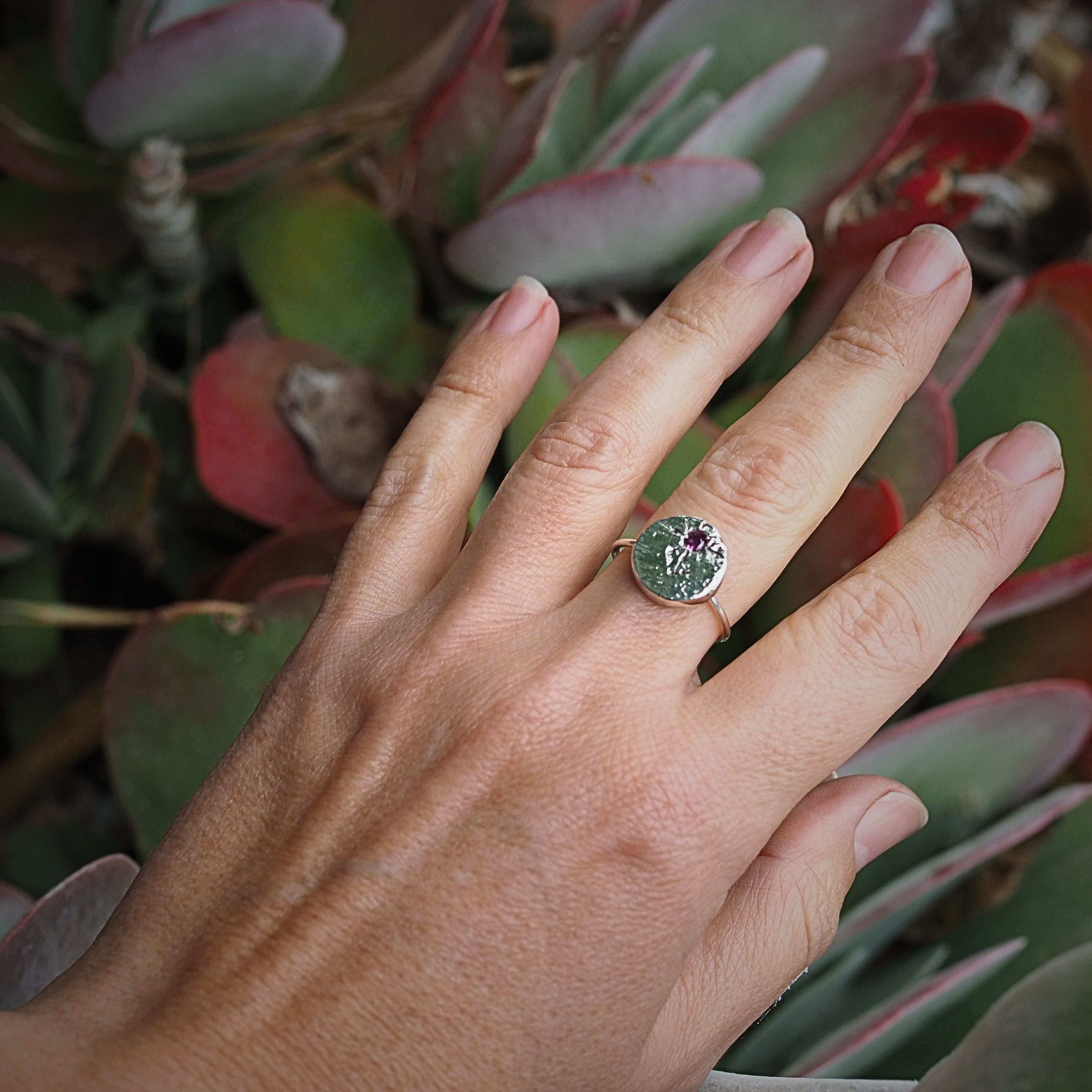 Pink Sapphire Sand Cast Ring | Sterling Silver
