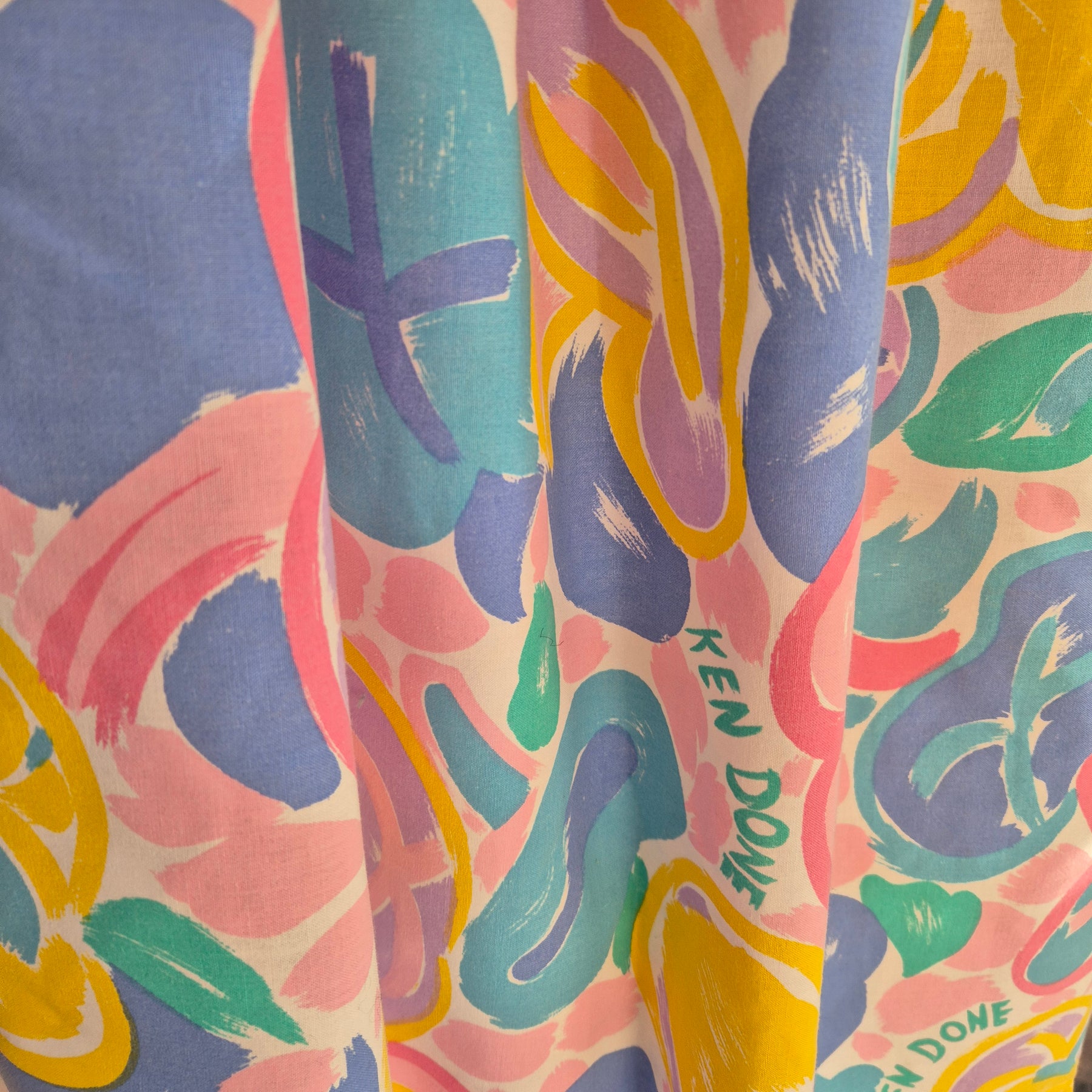 Ken Done fabric skirt, pockets, L 16-20, elastic waist