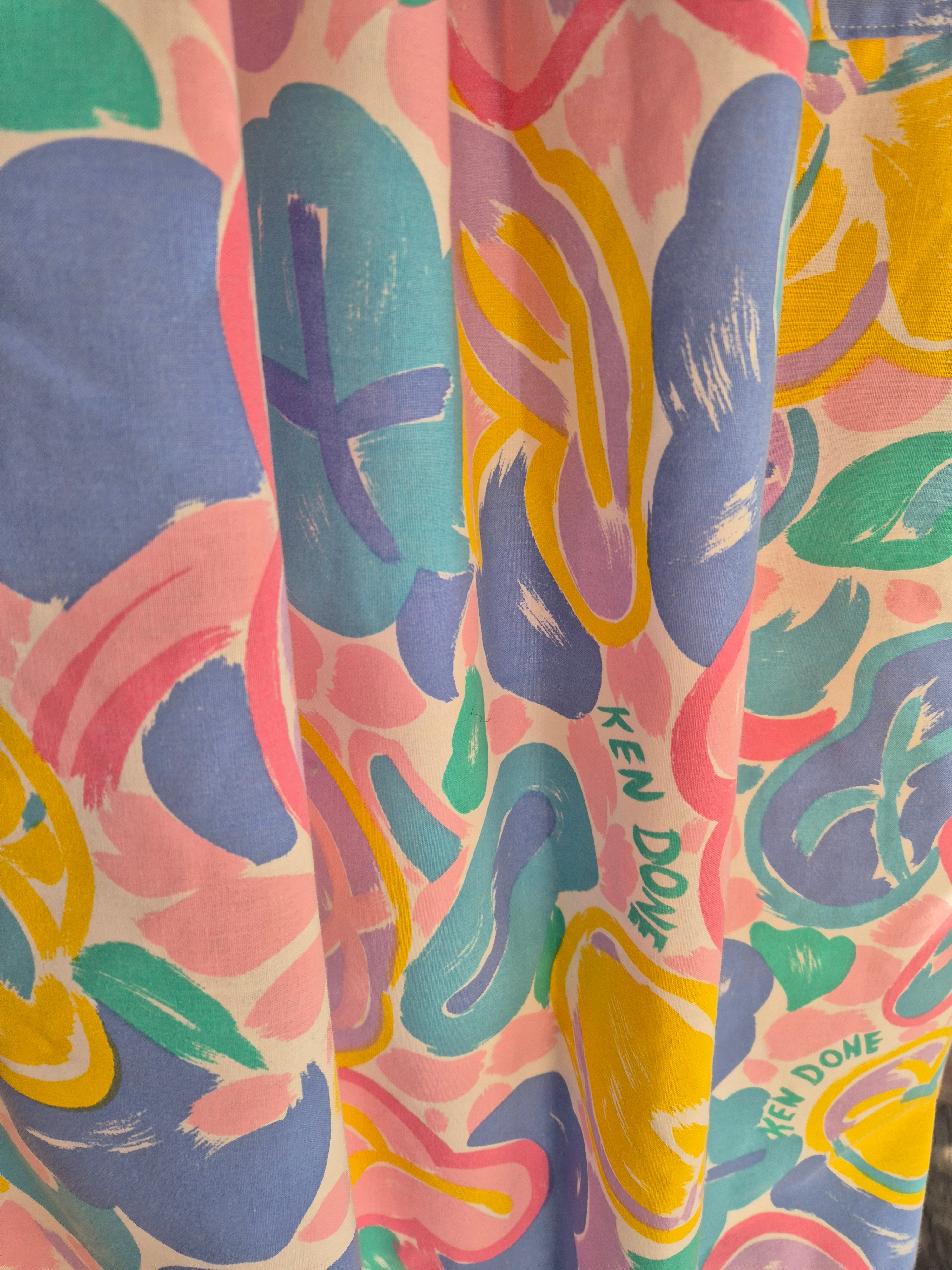 Ken Done fabric skirt, pockets, L 16-20, elastic waist
