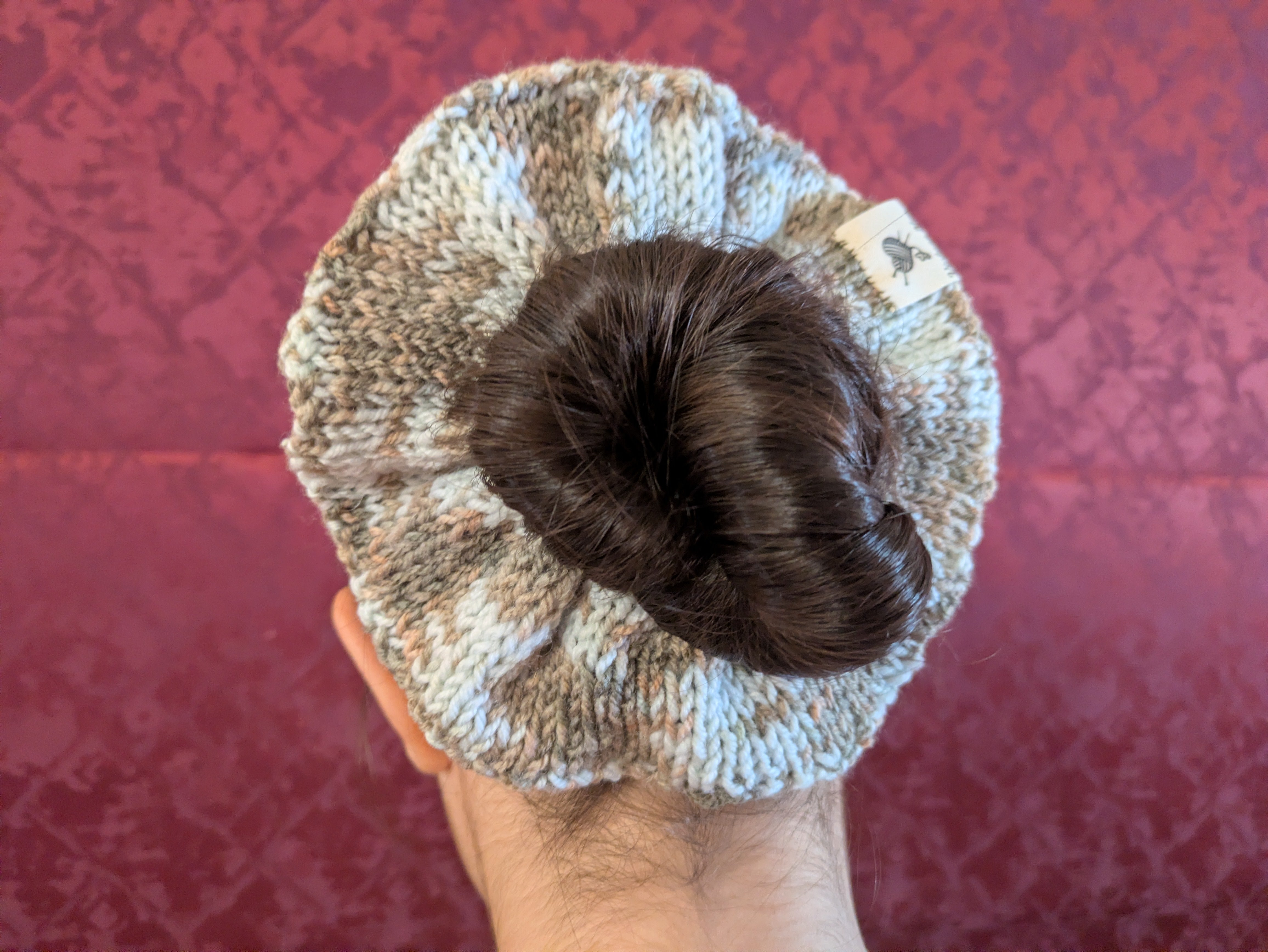 Retro 1980s Style Handknit Bun Topper Extra Large Hair Scrunchie