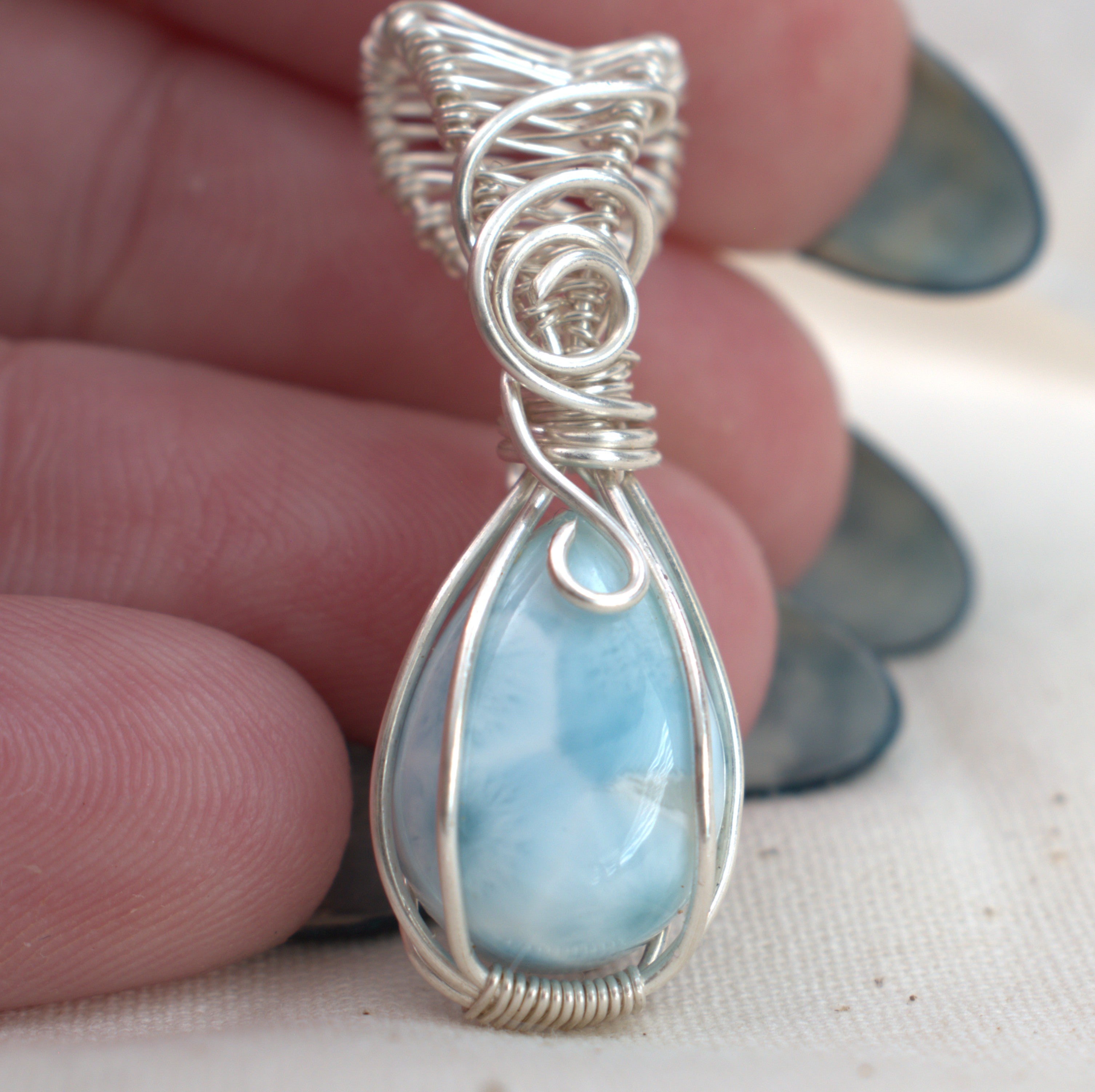Wire Wrapped Larimar Keepsake Pendant