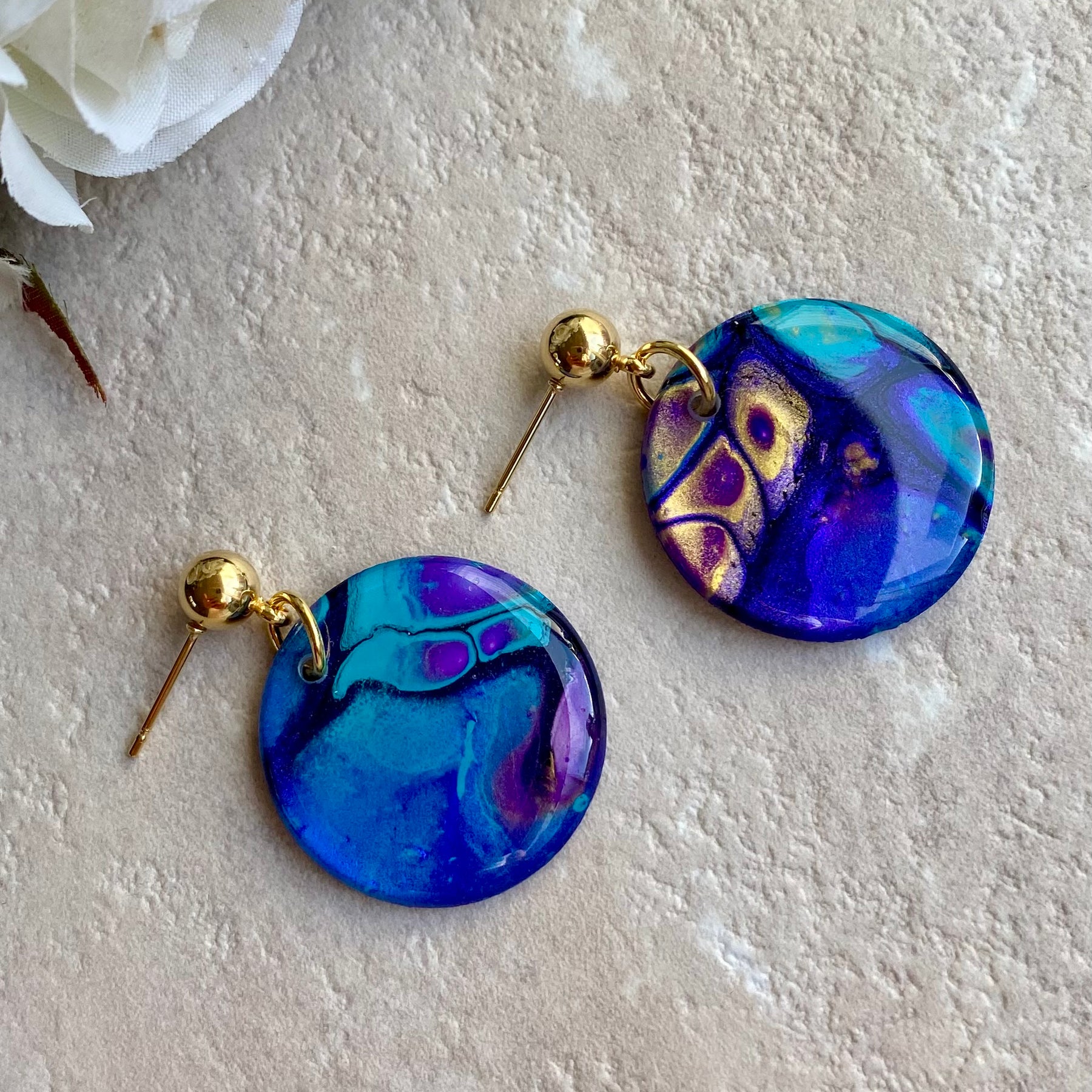 Turquoise Purple Stud Dangle Earrings