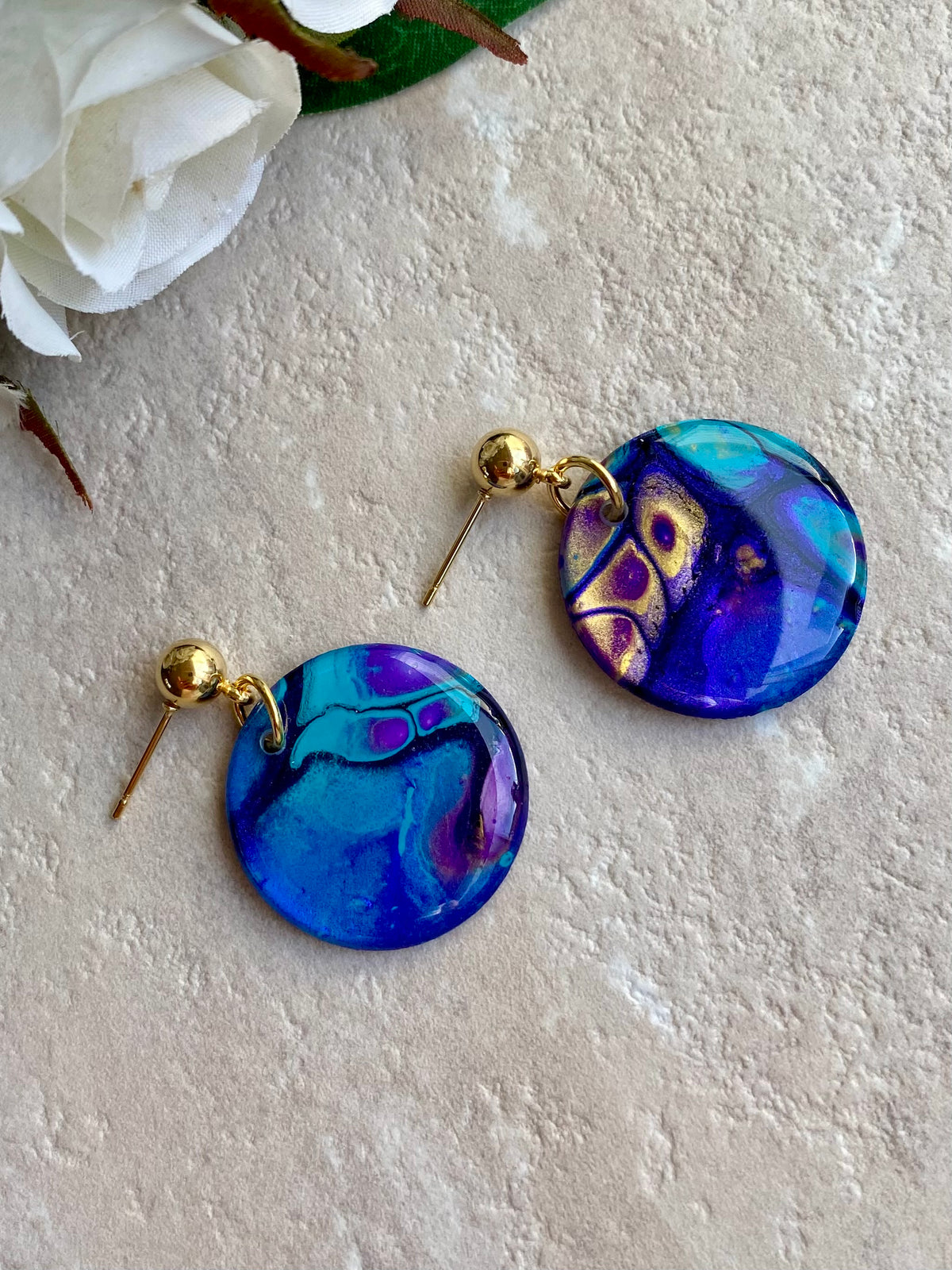 Turquoise Purple Stud Dangle Earrings