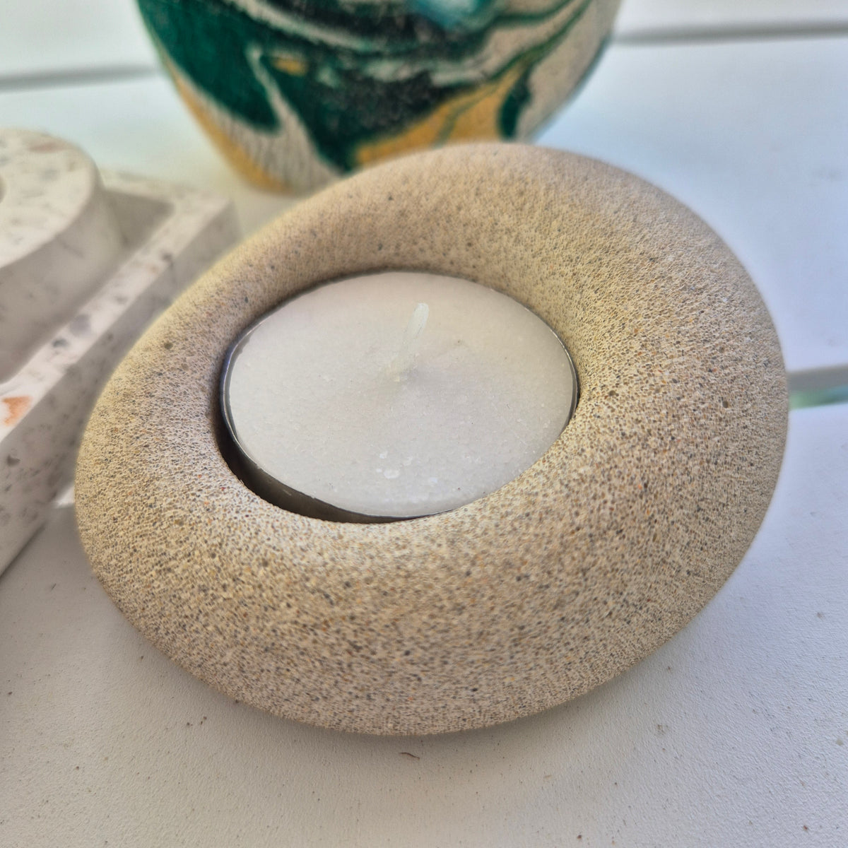 Eco-stone pebble shaped tealight candle holder