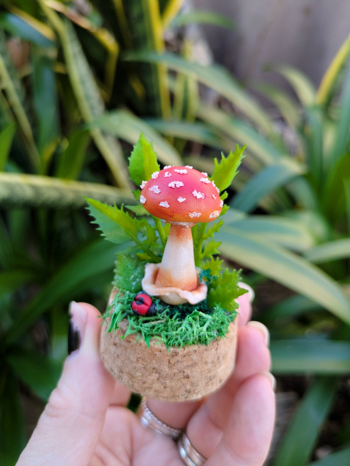 Mini Enchanted Amanita Mushroom Dome with a Ladybug