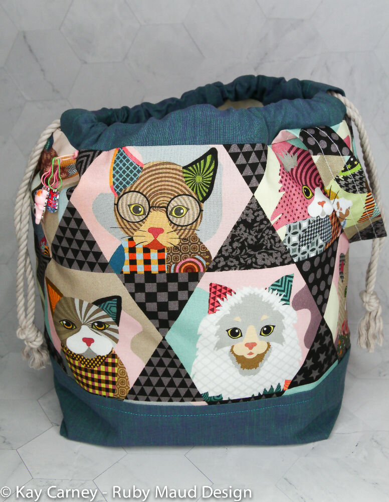 Large Knitting Project Bag -Cool Cats - Main Image