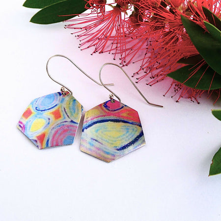 Abstract printed anodised aluminium earrings