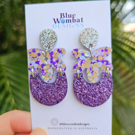 Handmade Sparkle Glitter Resin Statement Dangle Earrings